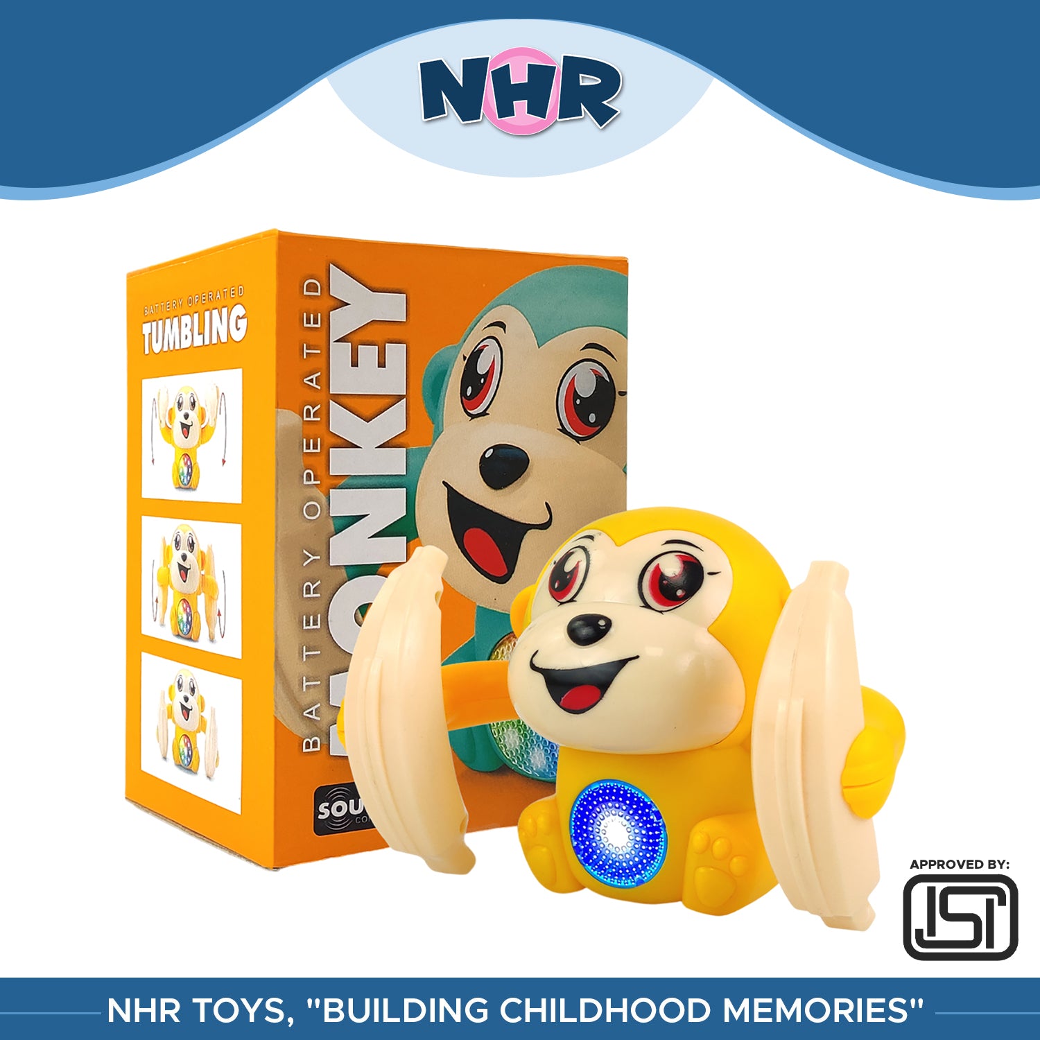 NHR Dancing and Spinning Tumble Monkey Toy with Light and Music Sound Control (Assorted Design & Color)
