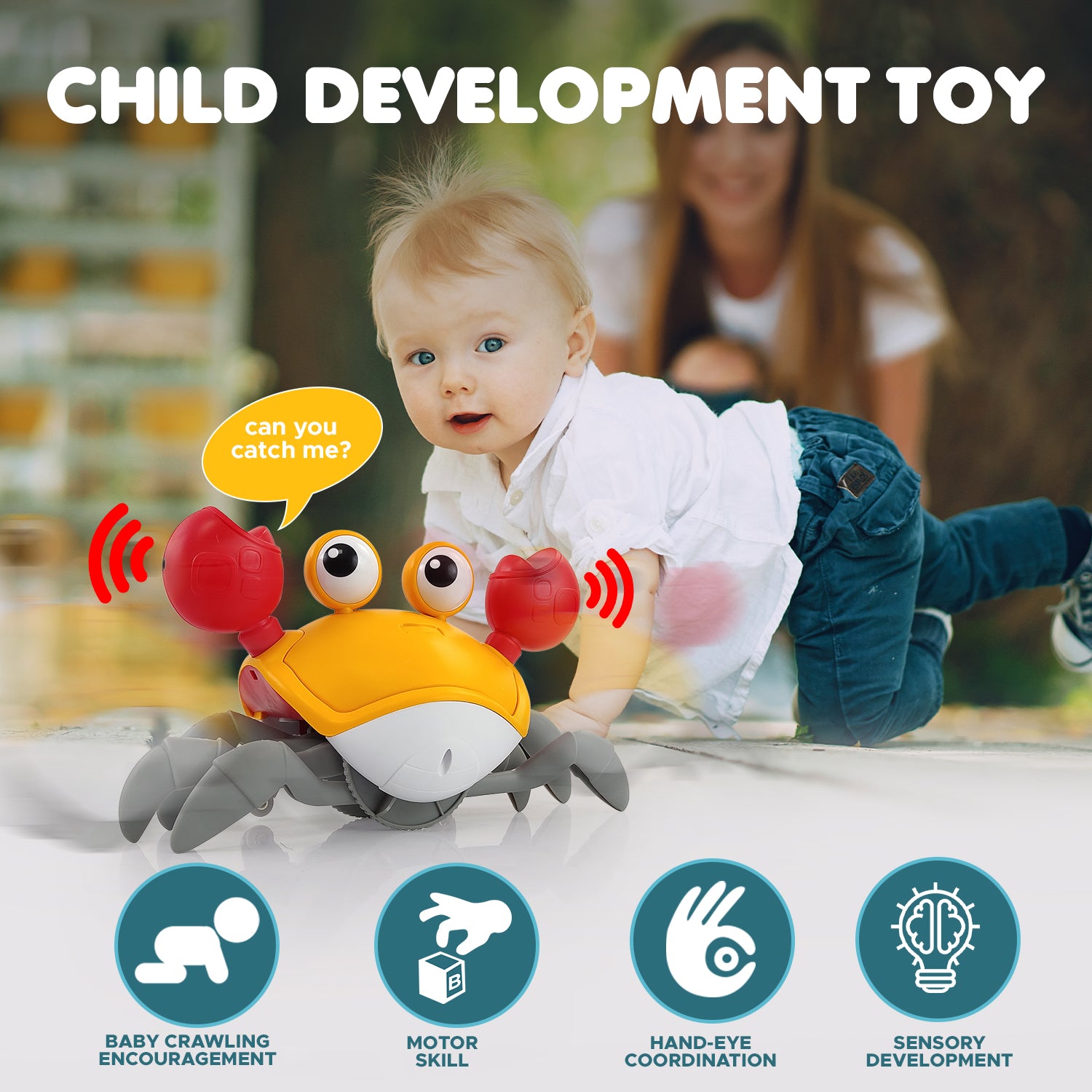 NHR Crawling Crab Baby Musical Kids Toy with LED Lights & Rechargeable Battery | Interactive Early Learning and Entertainment Toys for Kids Toddlers & Infants(Blue)