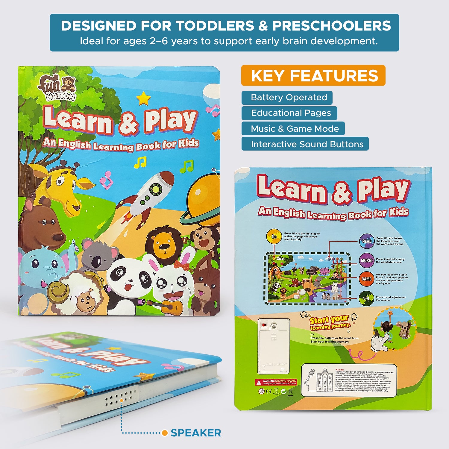 NHR Learn & Play Interactive Musical English Educational Learning Book for 2 Year+ (Multicolor)