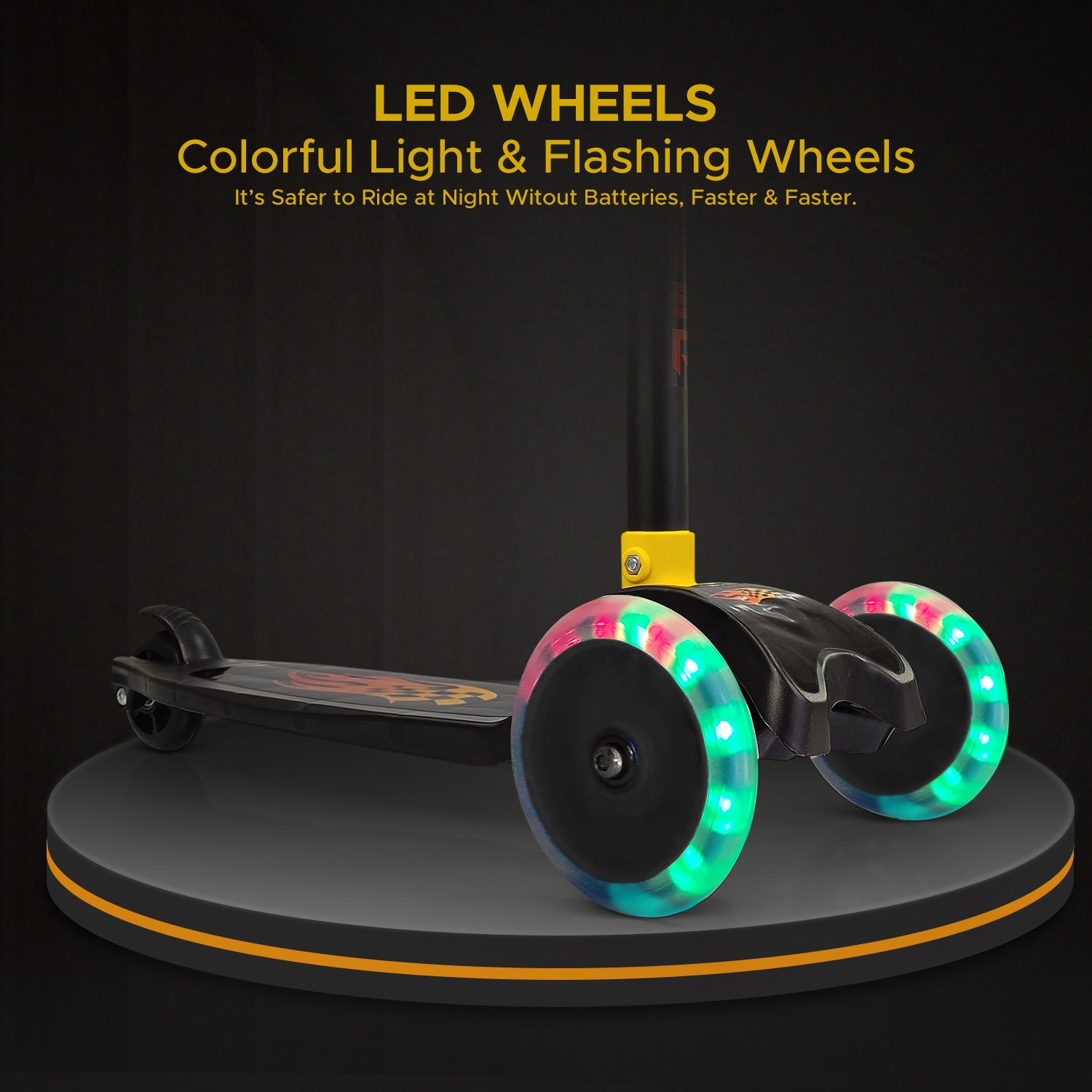 NHR 4 Level Adjustable Height Smart Kick Scooter With LED Light Up Wheels | Foldable Scooter With PU Wheelsand Brakes | Kick Scooter For Kids 2+ Year