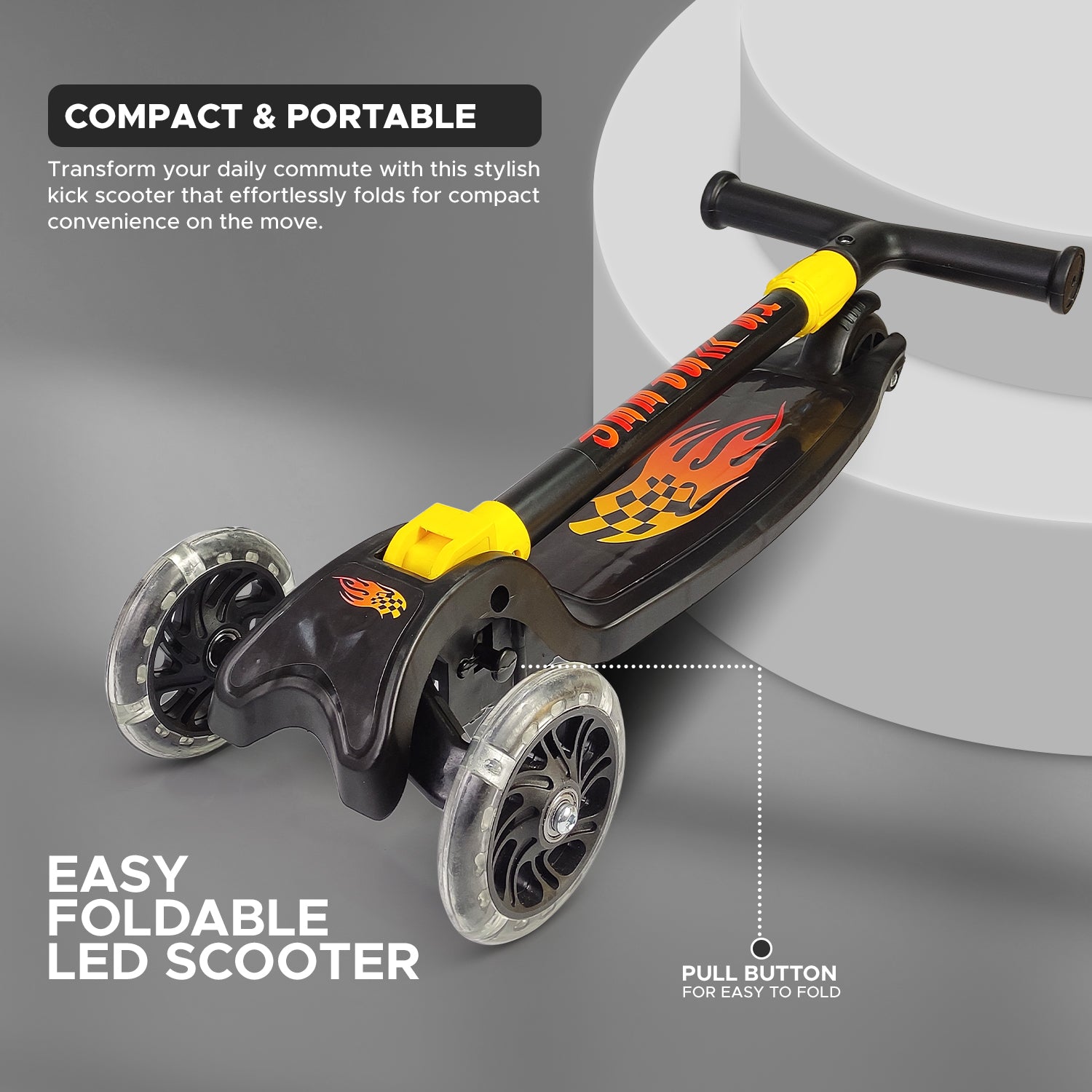 NHR 4 Level Adjustable Height Smart Kick Scooter With LED Light Up Wheels | Foldable Scooter With PU Wheelsand Brakes | Kick Scooter For Kids 2+ Year