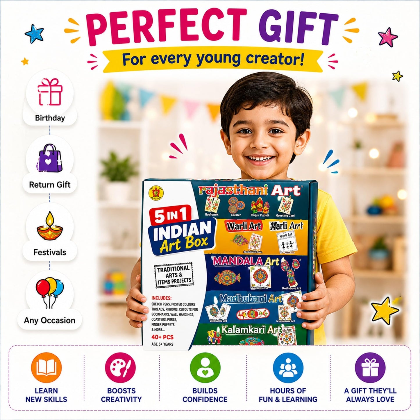 FUN NATION 5 in 1 Indian Art Craft Kit for Kids (5+ Years) - product image 7 | Fun Nation