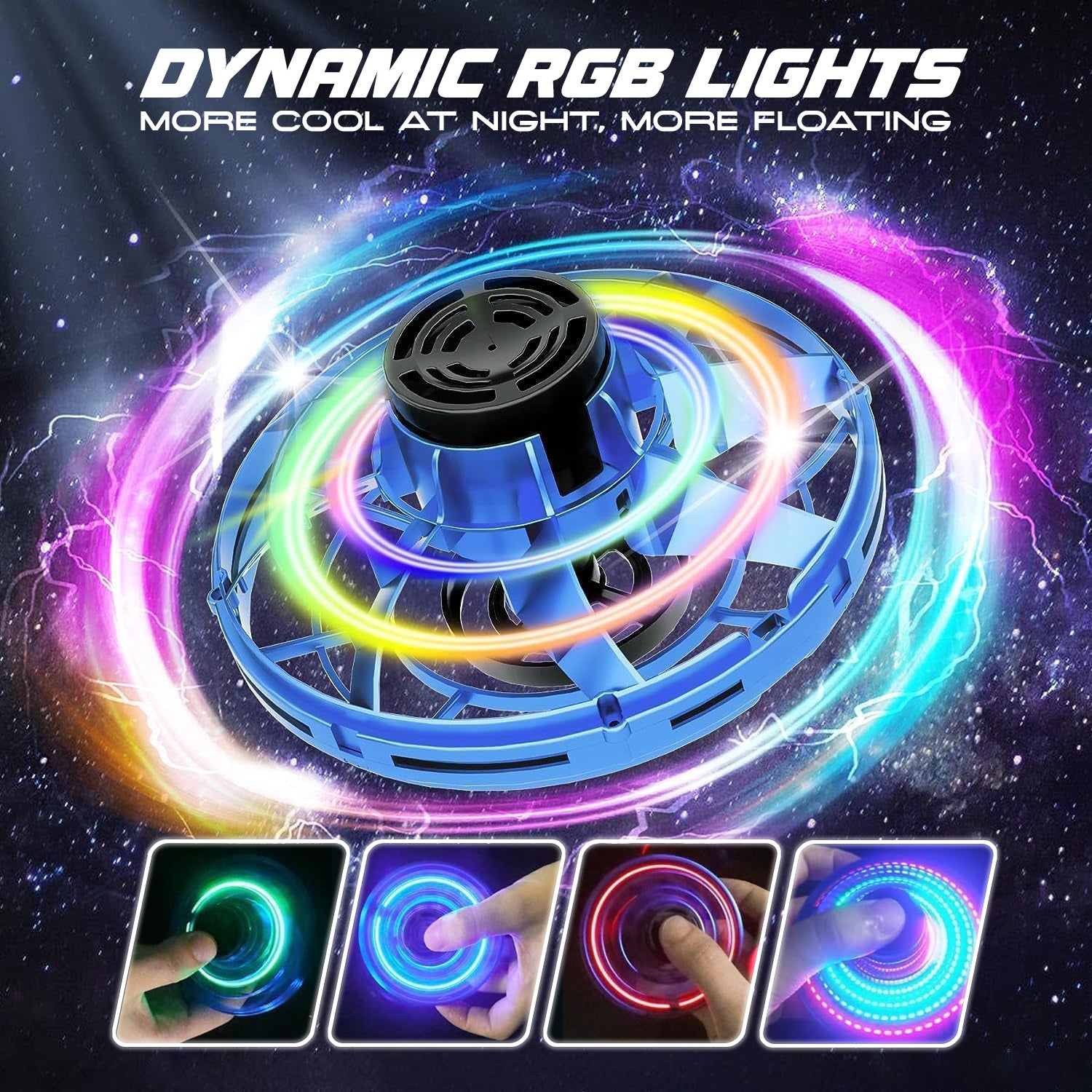 NHR Fingertip Upgrade Flight Gyro Flying Spinner Decompression Toy for Kids and Adults Hand Operated Fly Spinner Drone Led Light USB Rechargeable (Multicolor)