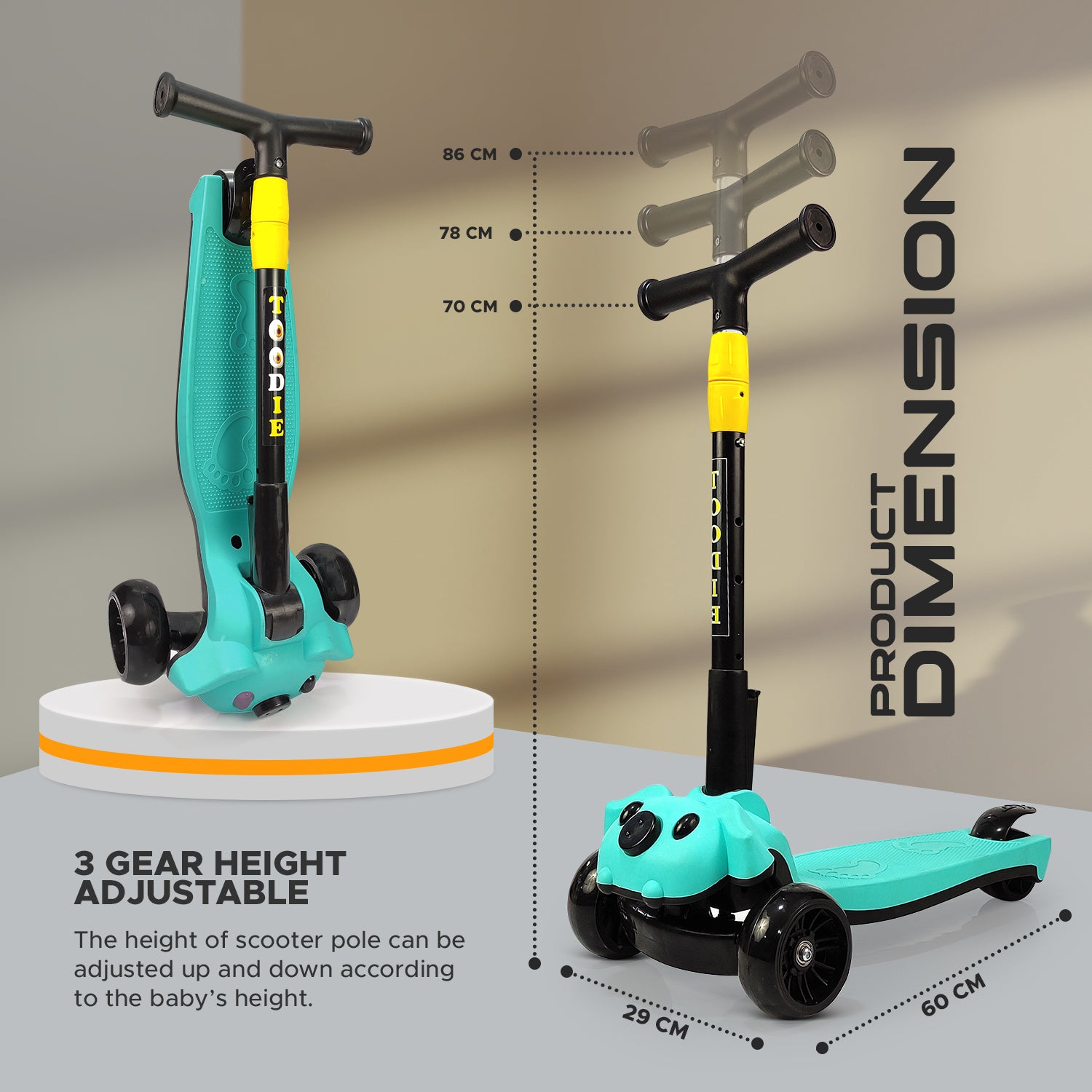 NHR Smart Kick Scooter With Adjustable Height & Foldable Scooter for Kids 3+ Years