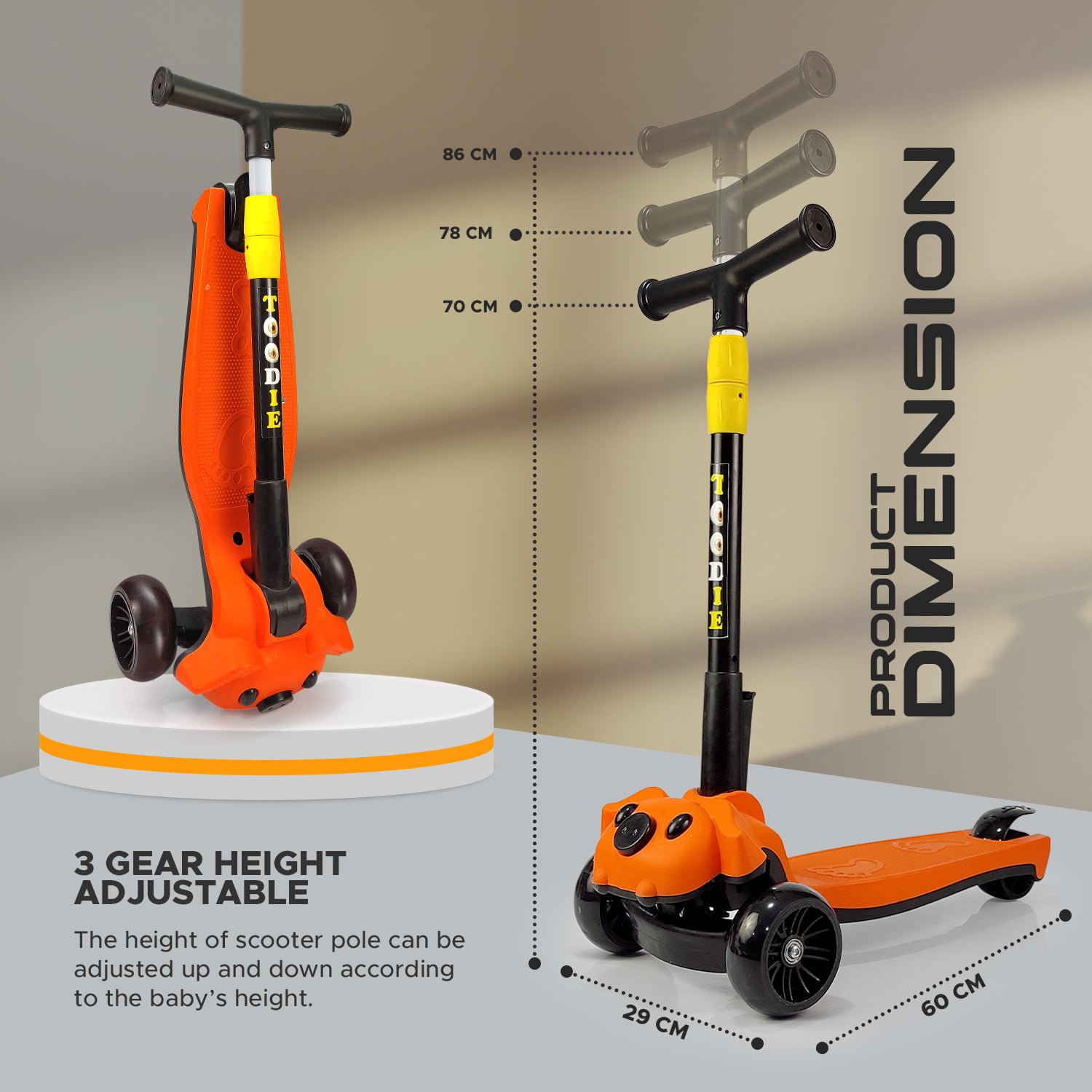 NHR Smart Kick Scooter With Adjustable Height & Foldable Scooter for Kids 3+ Years