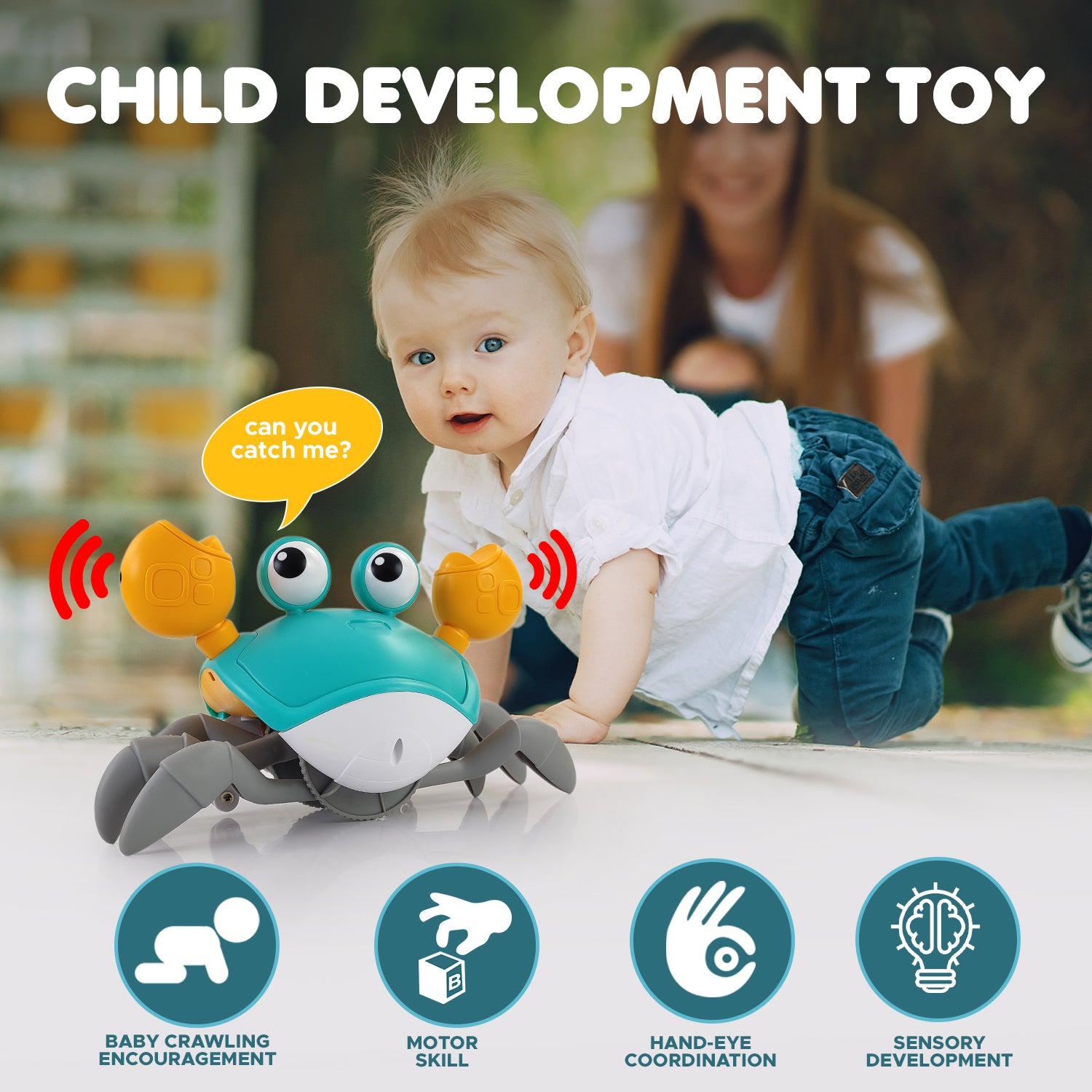 NHR Crawling Crab Baby Musical Kids Toy with LED Lights & Rechargeable Battery | Interactive Early Learning and Entertainment Toys for Kids Toddlers & Infants(Blue)