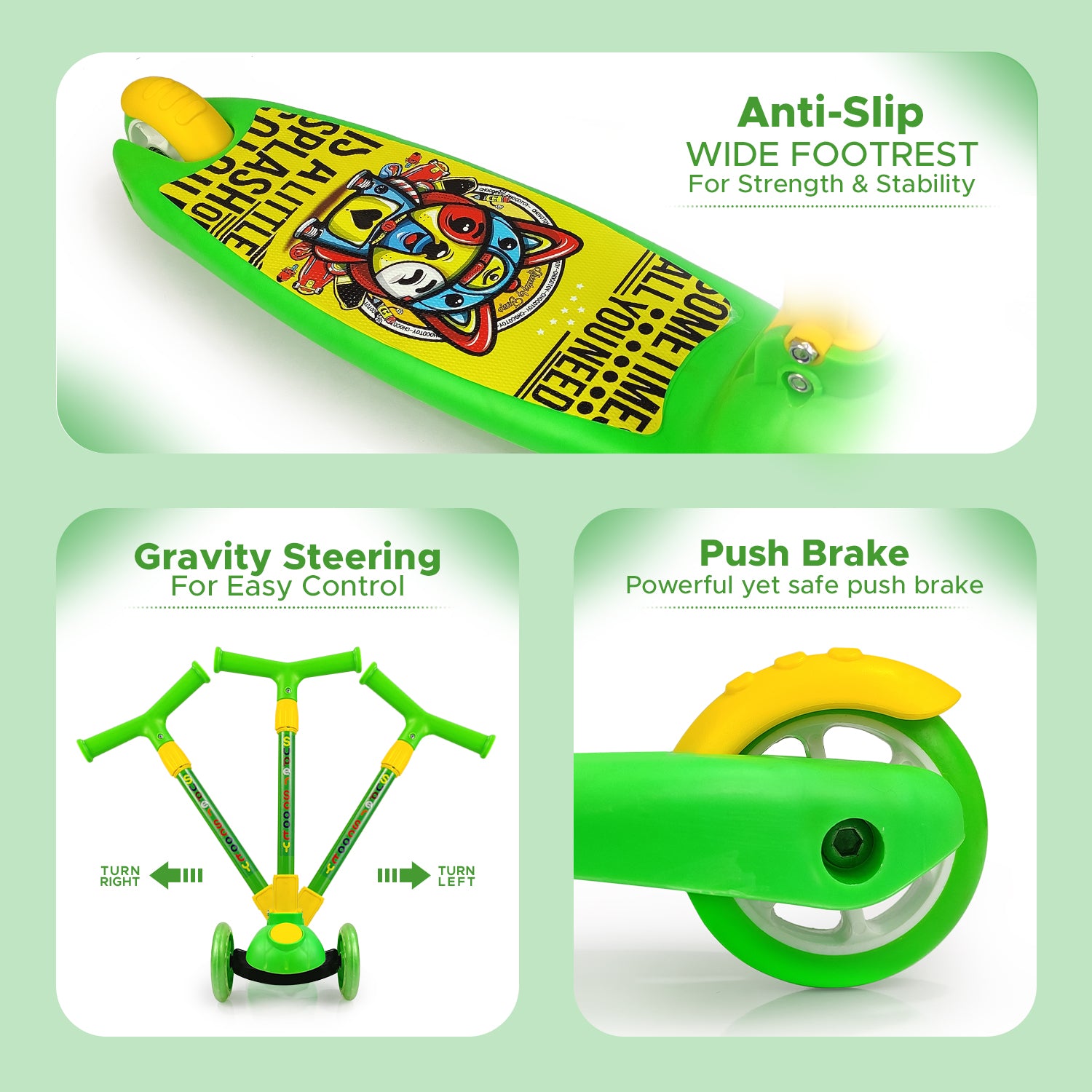 NHR Smart Kick Scooter, Adjustable Height with LED Wheels (Choose Any Color)