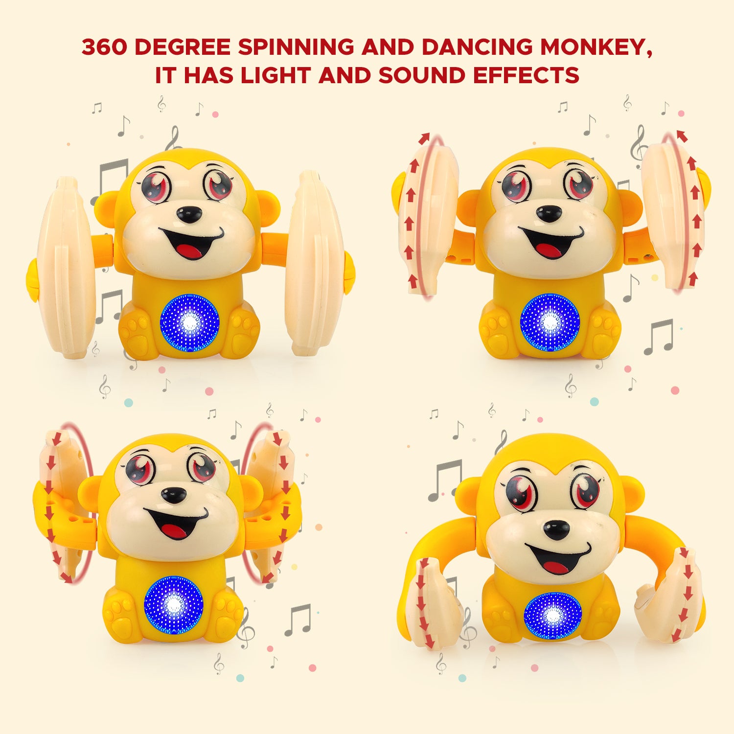 NHR Dancing and Spinning Tumble Monkey Toy with Light and Music Sound Control (Assorted Design & Color)