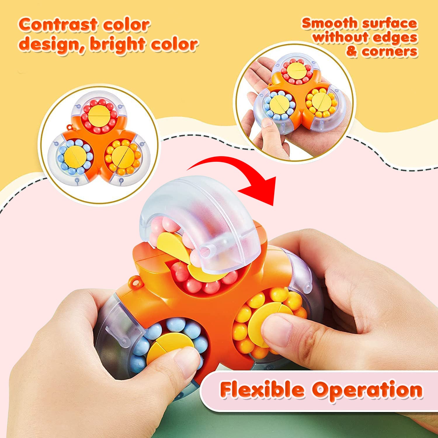 NHR Rotating Magic Bean Toys Decompression Rotating Small Beads Magic Cube Toys for Kids Puzzle Educational Toys for 3 Years Old (Random Color)