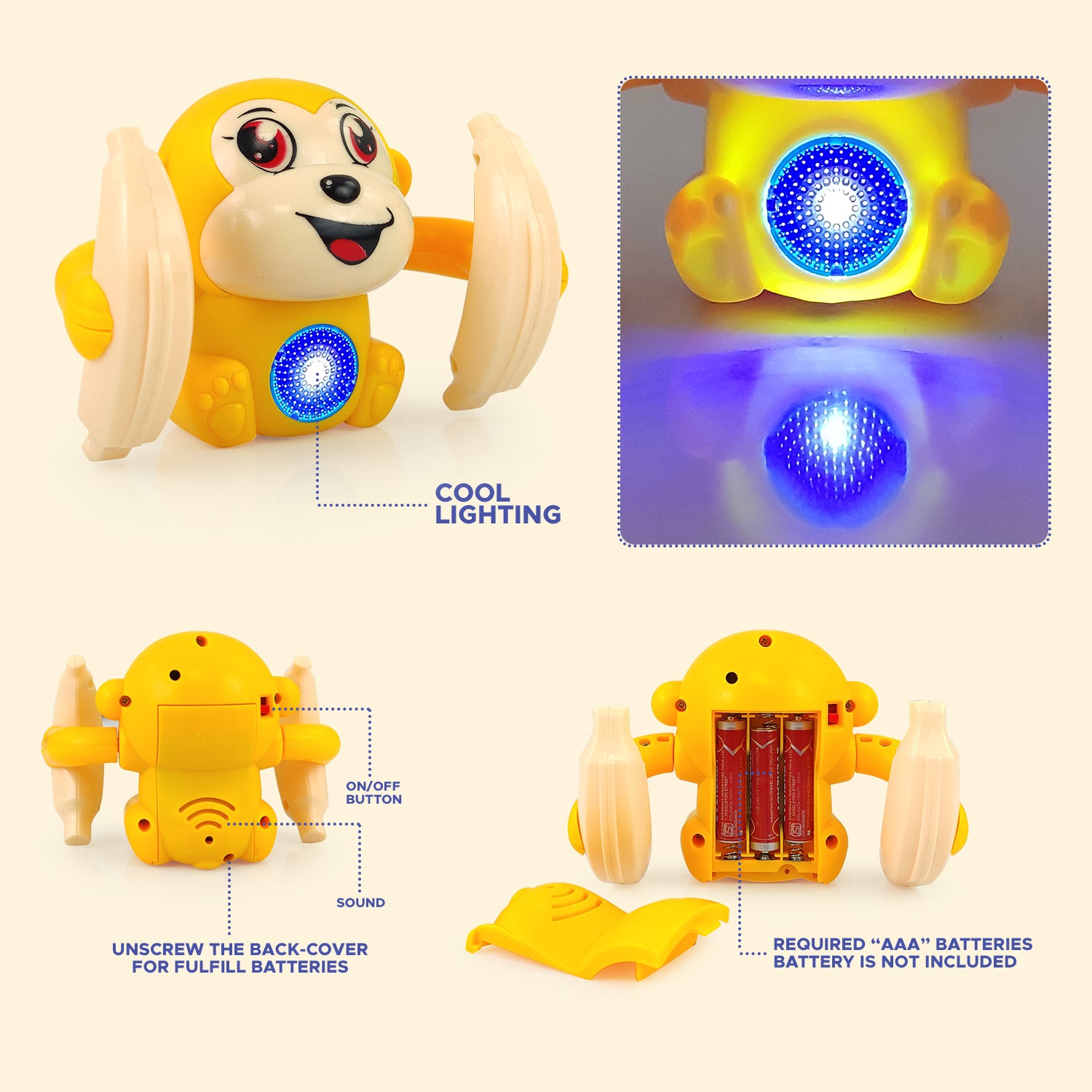 NHR Dancing and Spinning Tumble Monkey Toy with Light and Music Sound Control (Assorted Design & Color)
