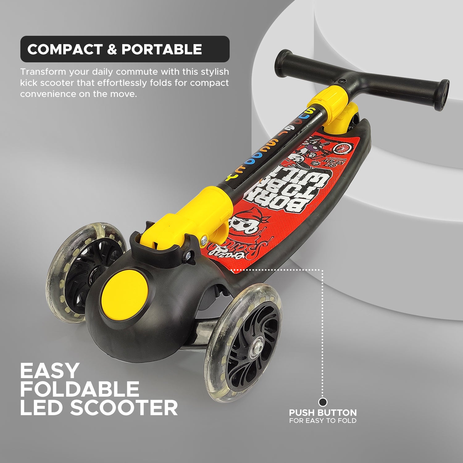 NHR Smart Kick Scooter, Adjustable Height with LED Wheels (Choose Any Color)