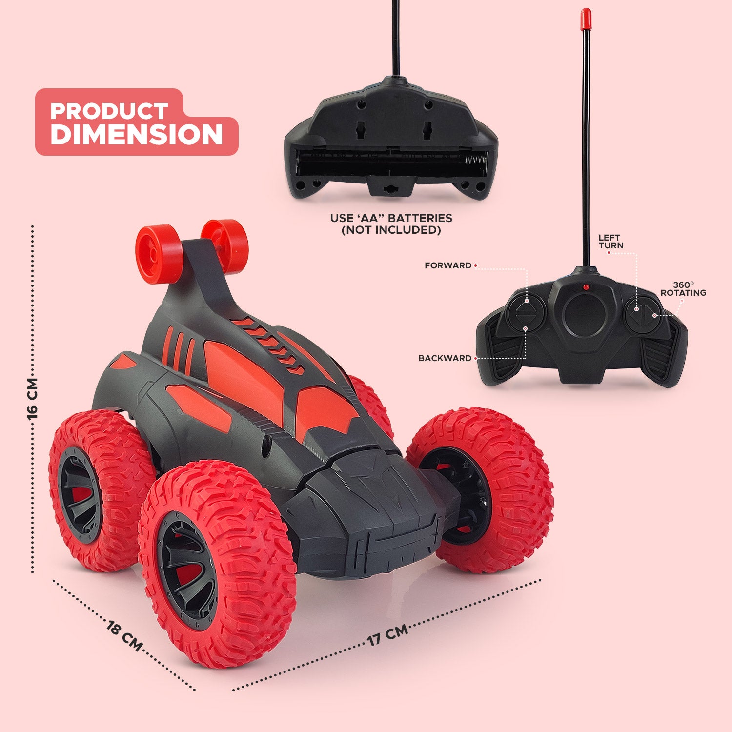 NHR High Performance 360° Twisting Rechargeable Remote Control Stunt Car For Kids 3+ Years