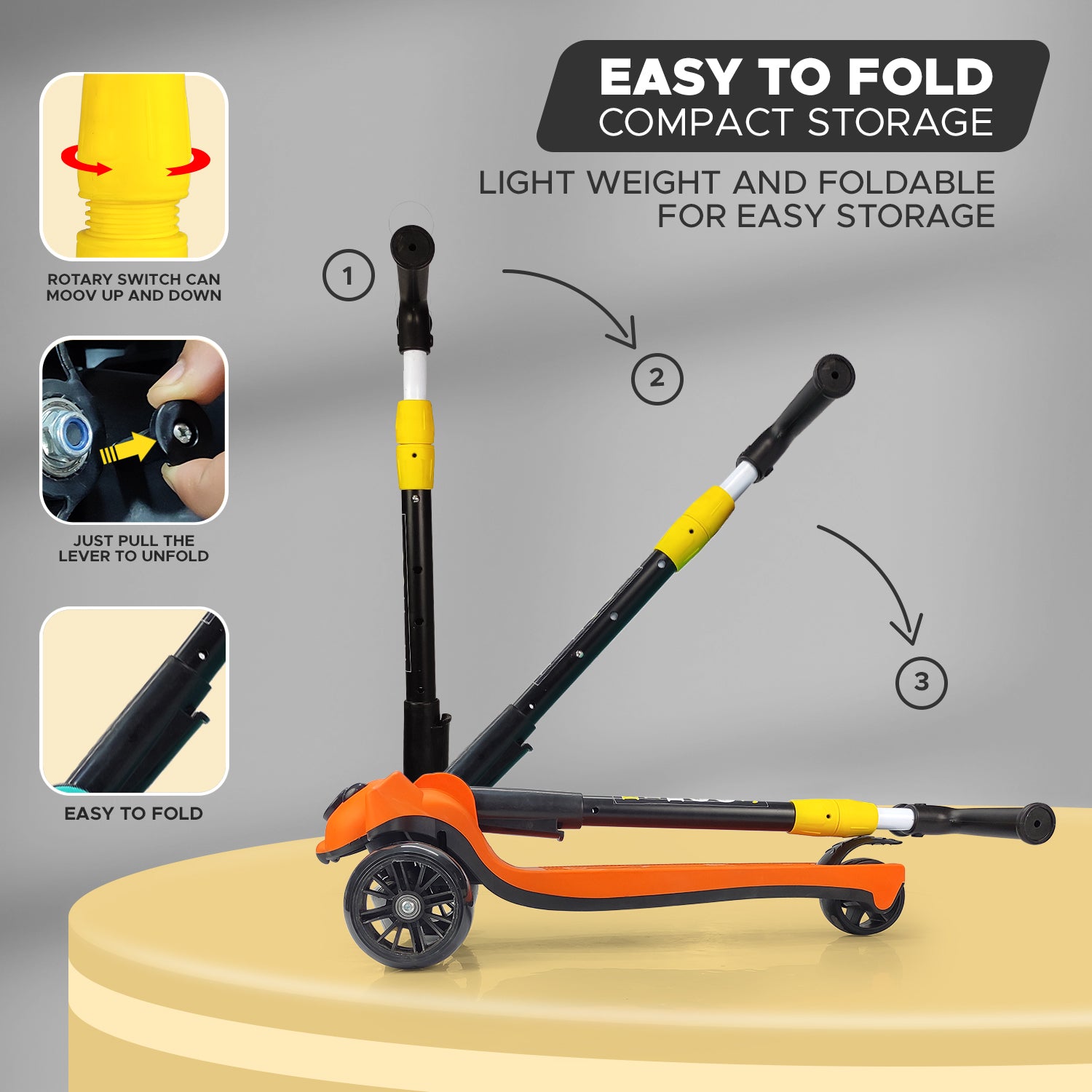 NHR Smart Kick Scooter With Adjustable Height & Foldable Scooter for Kids 3+ Years