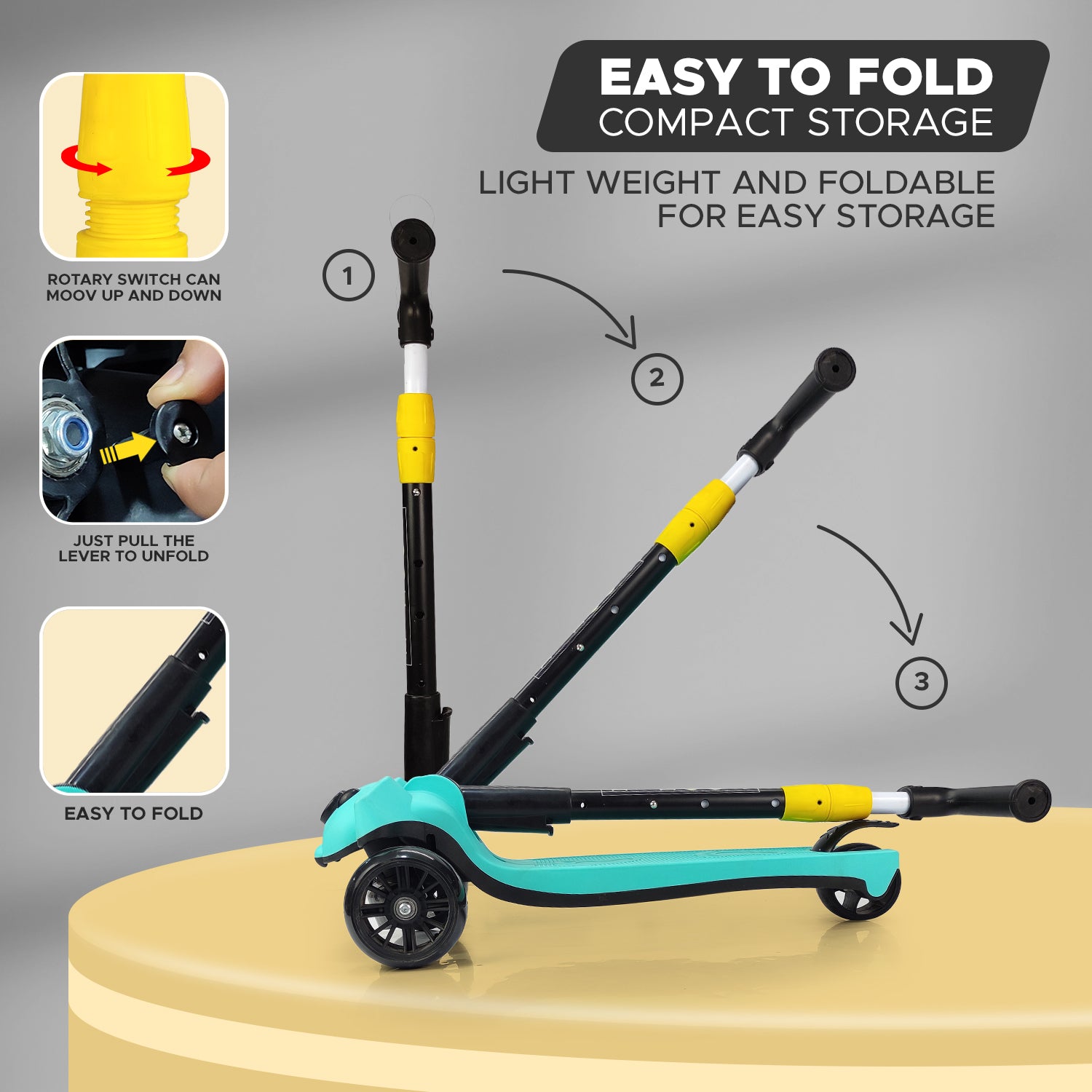NHR Smart Kick Scooter With Adjustable Height & Foldable Scooter for Kids 3+ Years
