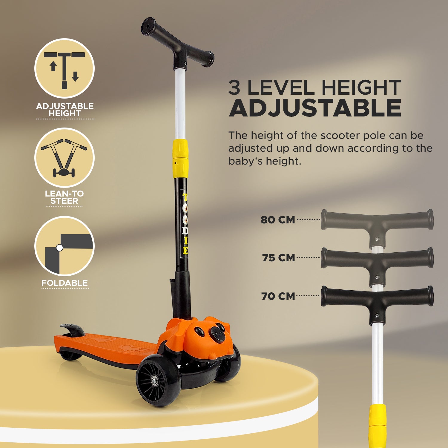 NHR Smart Kick Scooter With Adjustable Height & Foldable Scooter for Kids 3+ Years