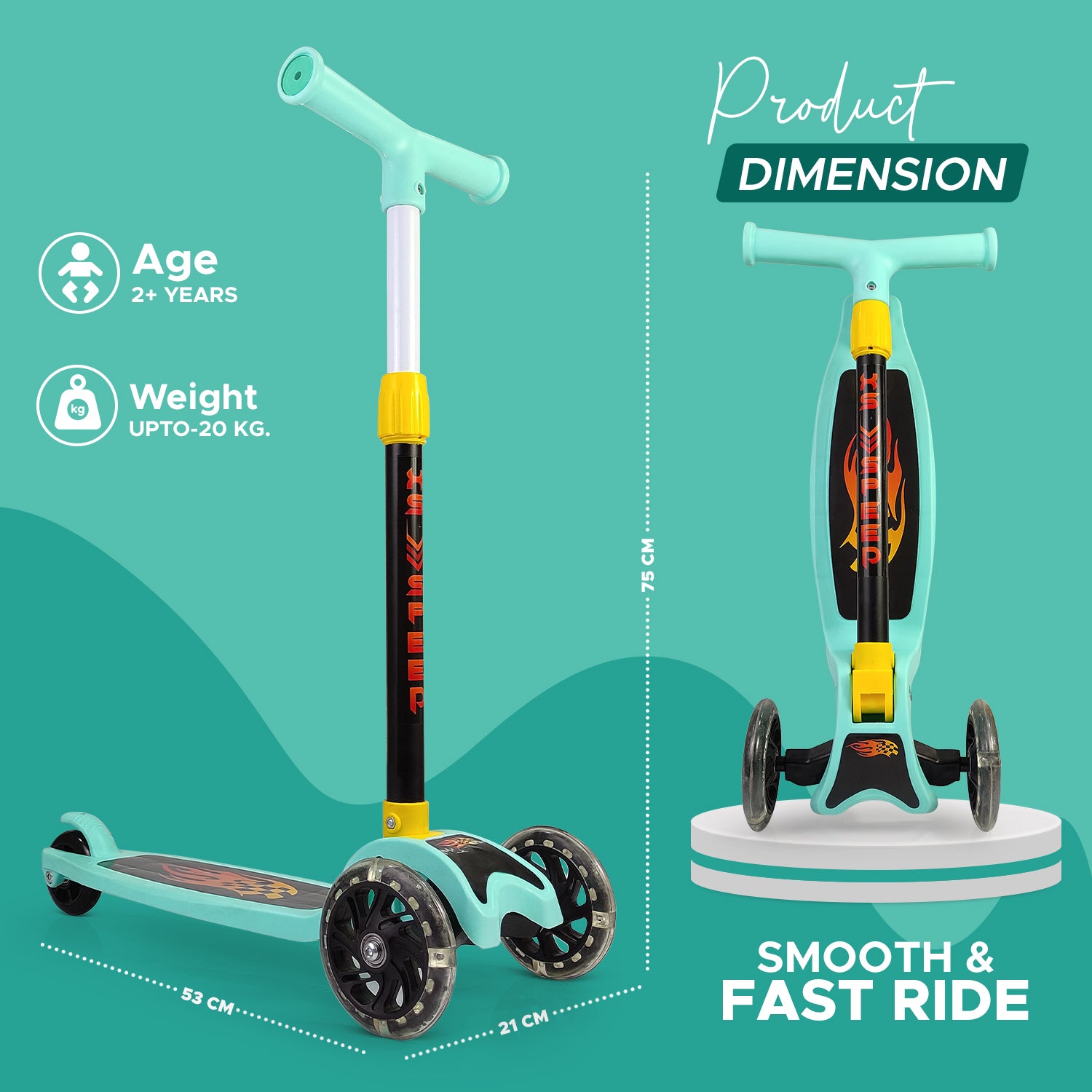 NHR 4 Level Adjustable Height Smart Kick Scooter With LED Light Up Wheels | Foldable Scooter With PU Wheelsand Brakes | Kick Scooter For Kids 2+ Year