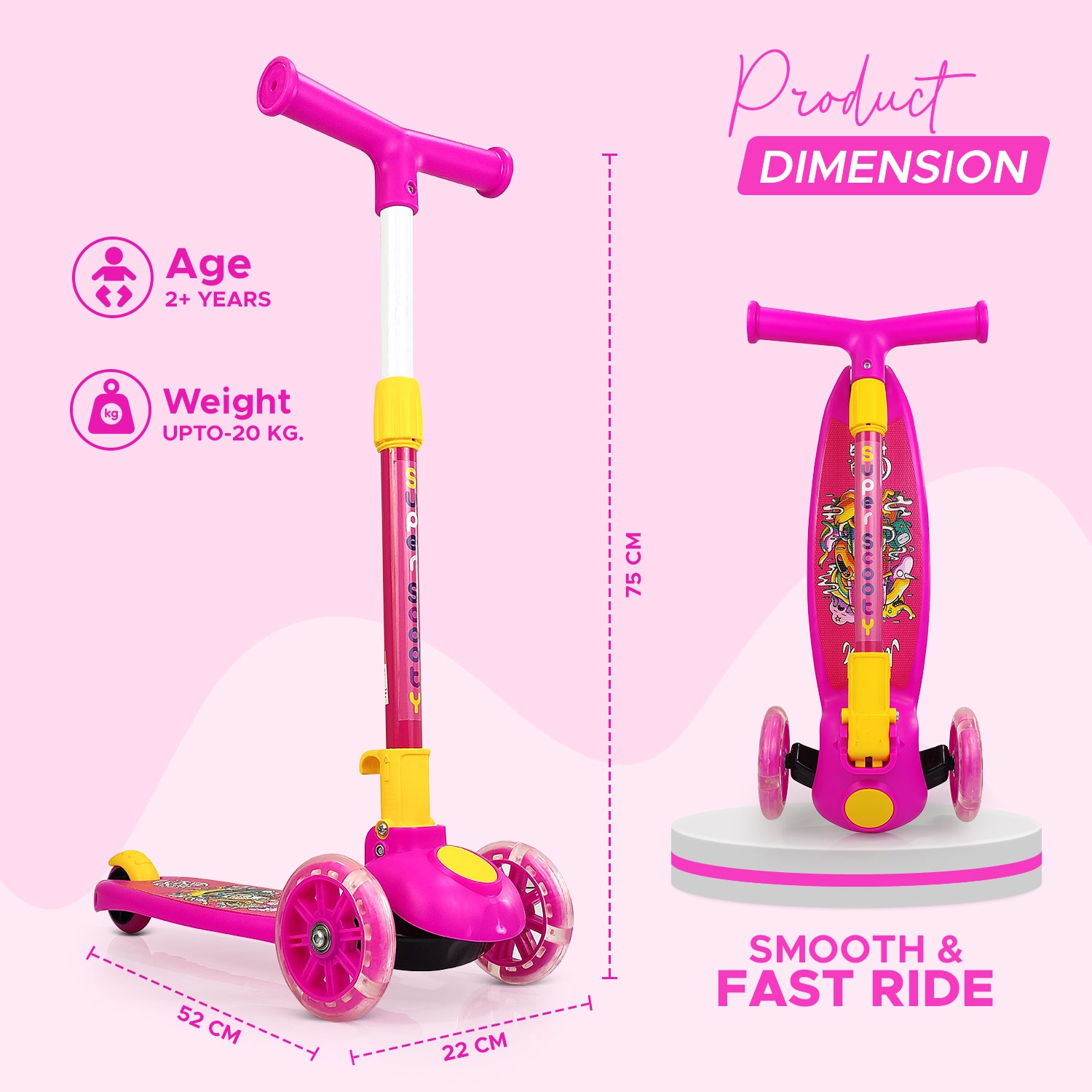 NHR Smart Kick Scooter, Adjustable Height with LED Wheels (Choose Any Color)