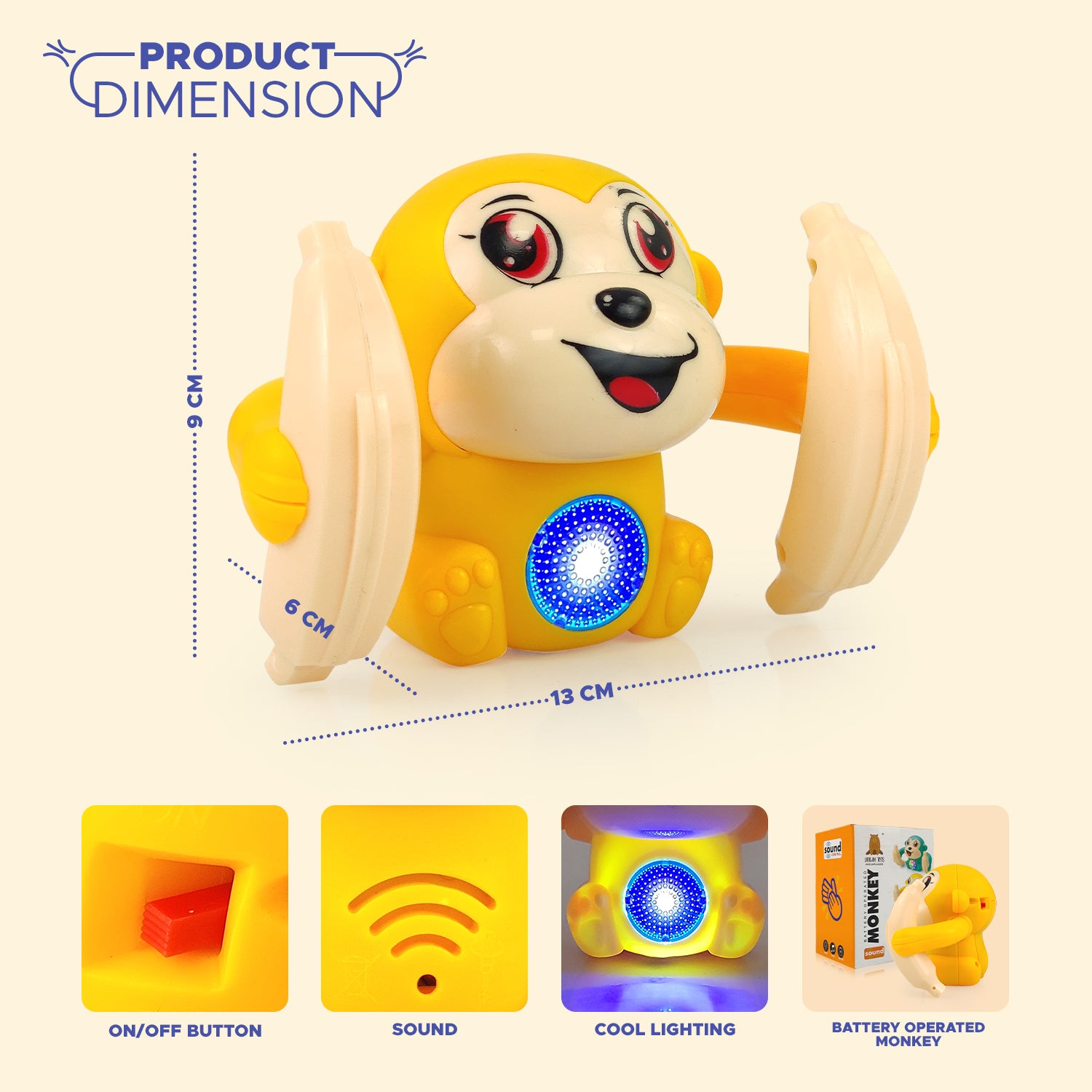NHR Dancing and Spinning Tumble Monkey Toy with Light and Music Sound Control (Assorted Design & Color)