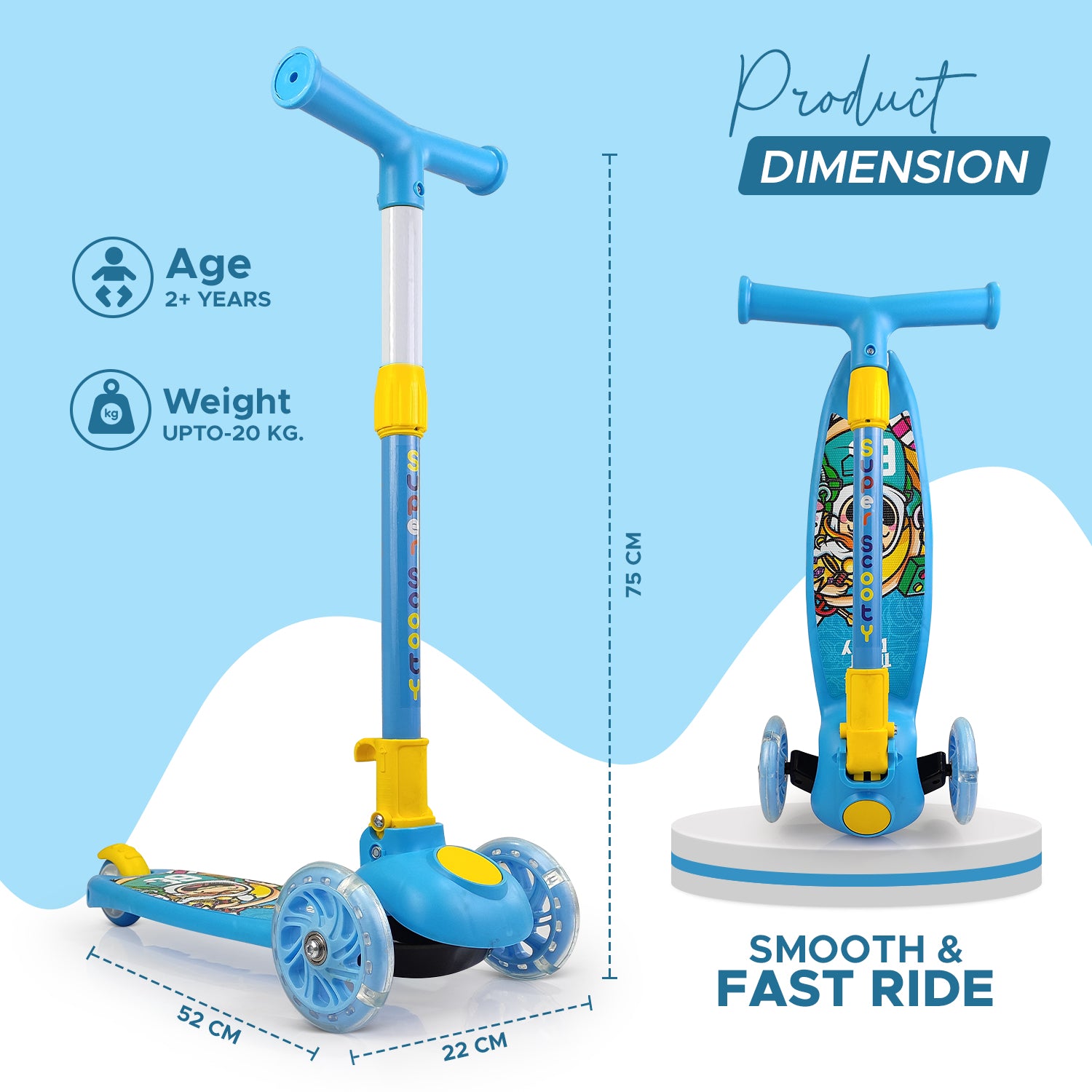 NHR Smart Kick Scooter, Adjustable Height with LED Wheels (Choose Any Color)