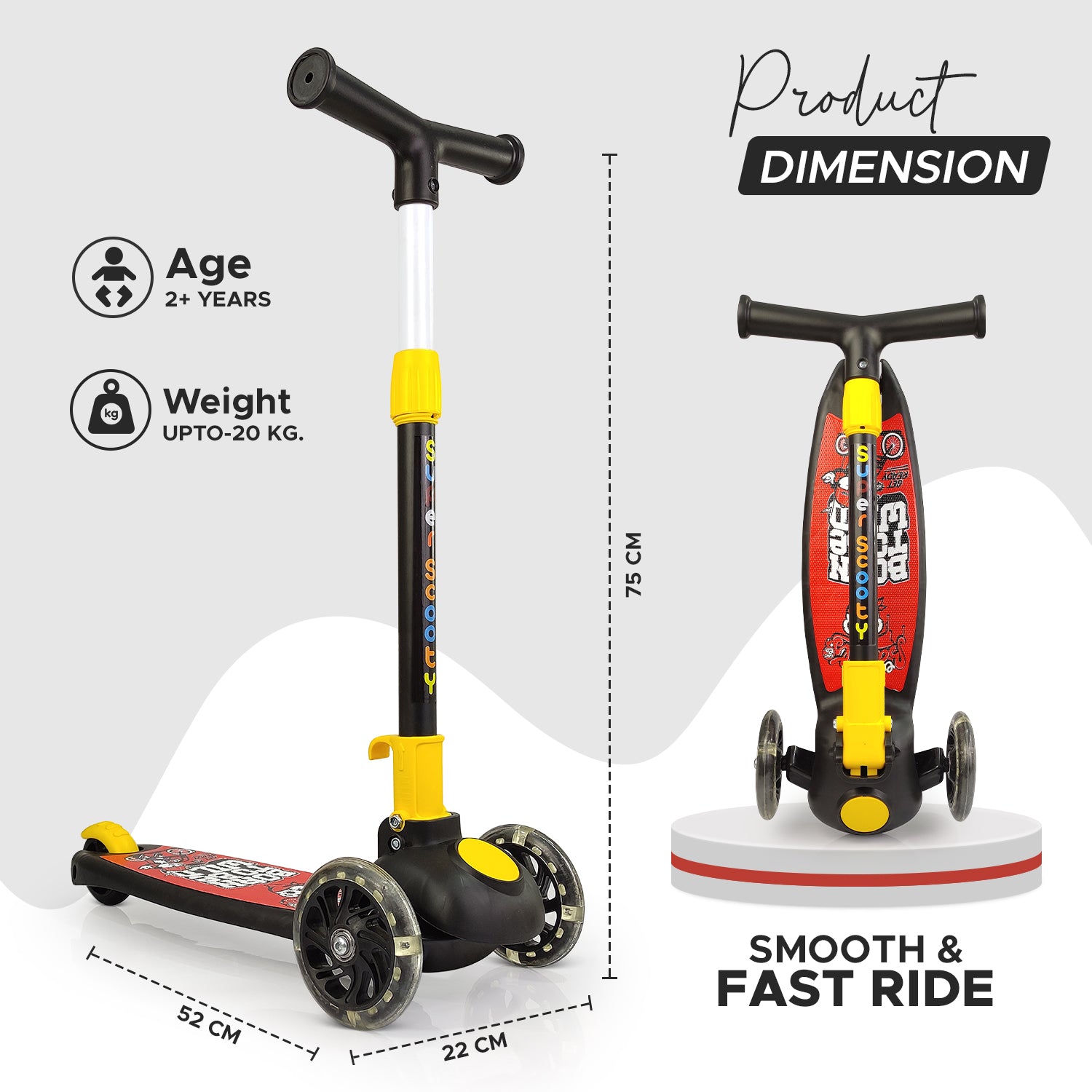 NHR Smart Kick Scooter, Adjustable Height with LED Wheels (Choose Any Color)
