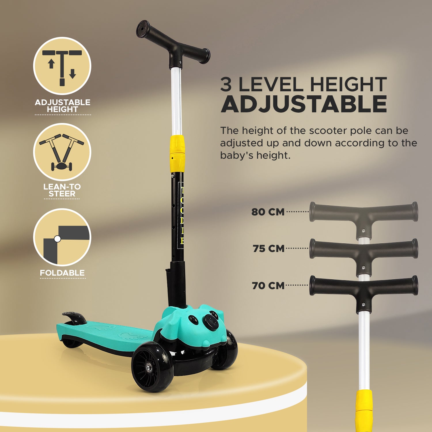 NHR Smart Kick Scooter With Adjustable Height & Foldable Scooter for Kids 3+ Years