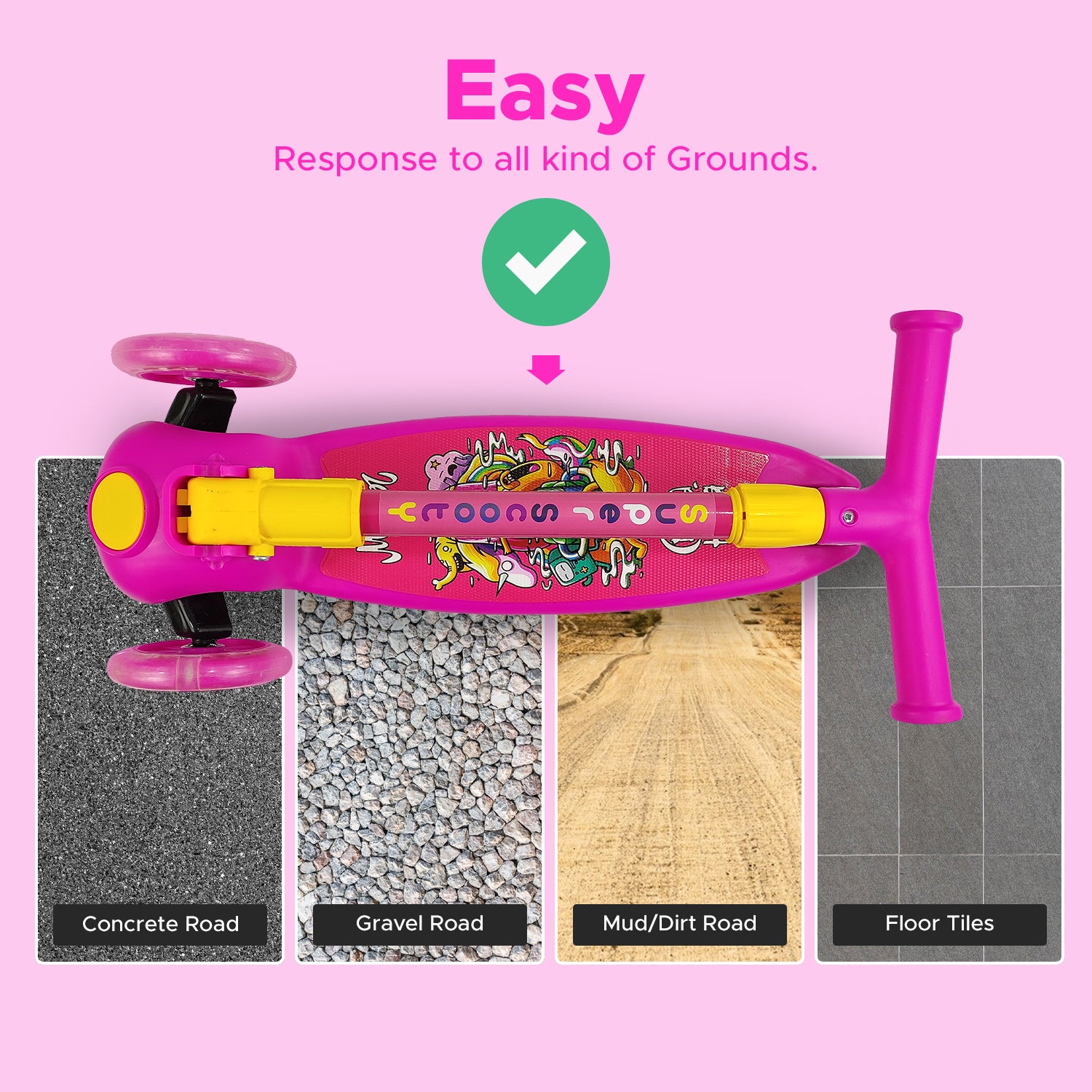 NHR Smart Kick Scooter, Adjustable Height with LED Wheels (Choose Any Color)