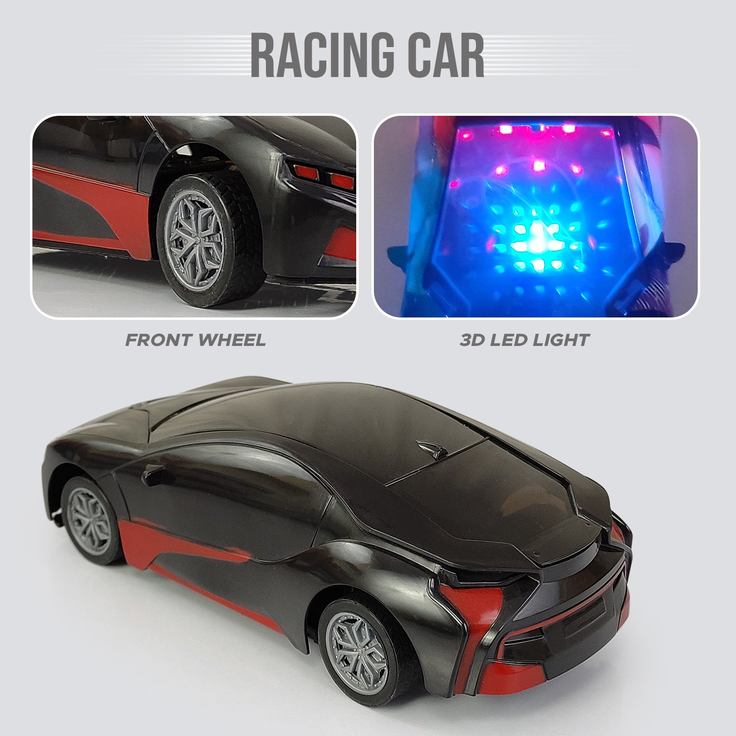 NHR Chargeable 3D Remote Control Lighting Famous Car for Kids, (Red & Black)