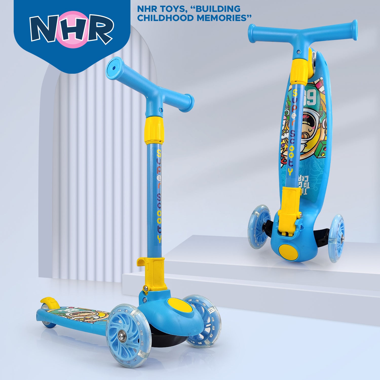 NHR Smart Kick Scooter, Adjustable Height with LED Wheels (Choose Any Color)