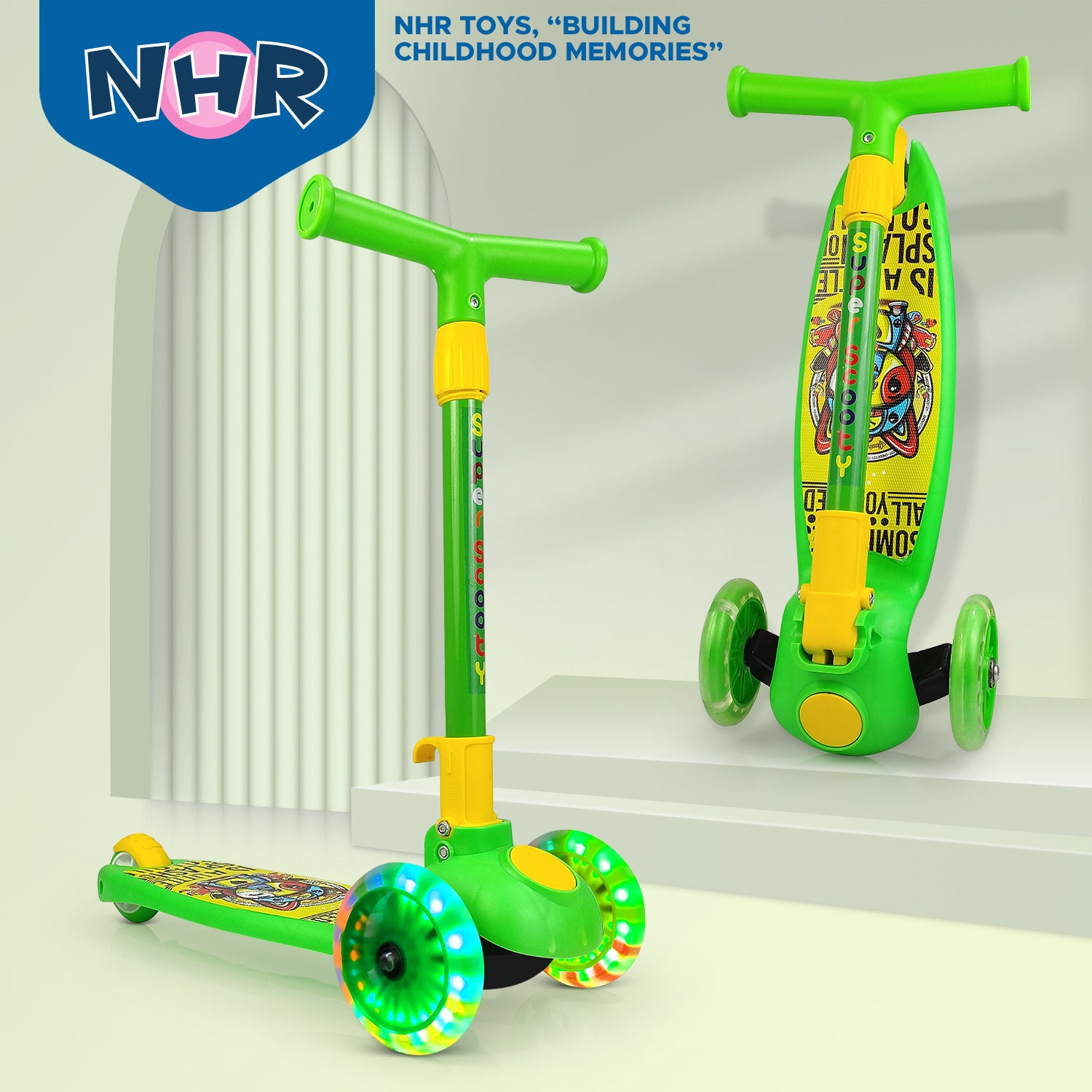 NHR Smart Kick Scooter, Adjustable Height with LED Wheels (Choose Any Color)