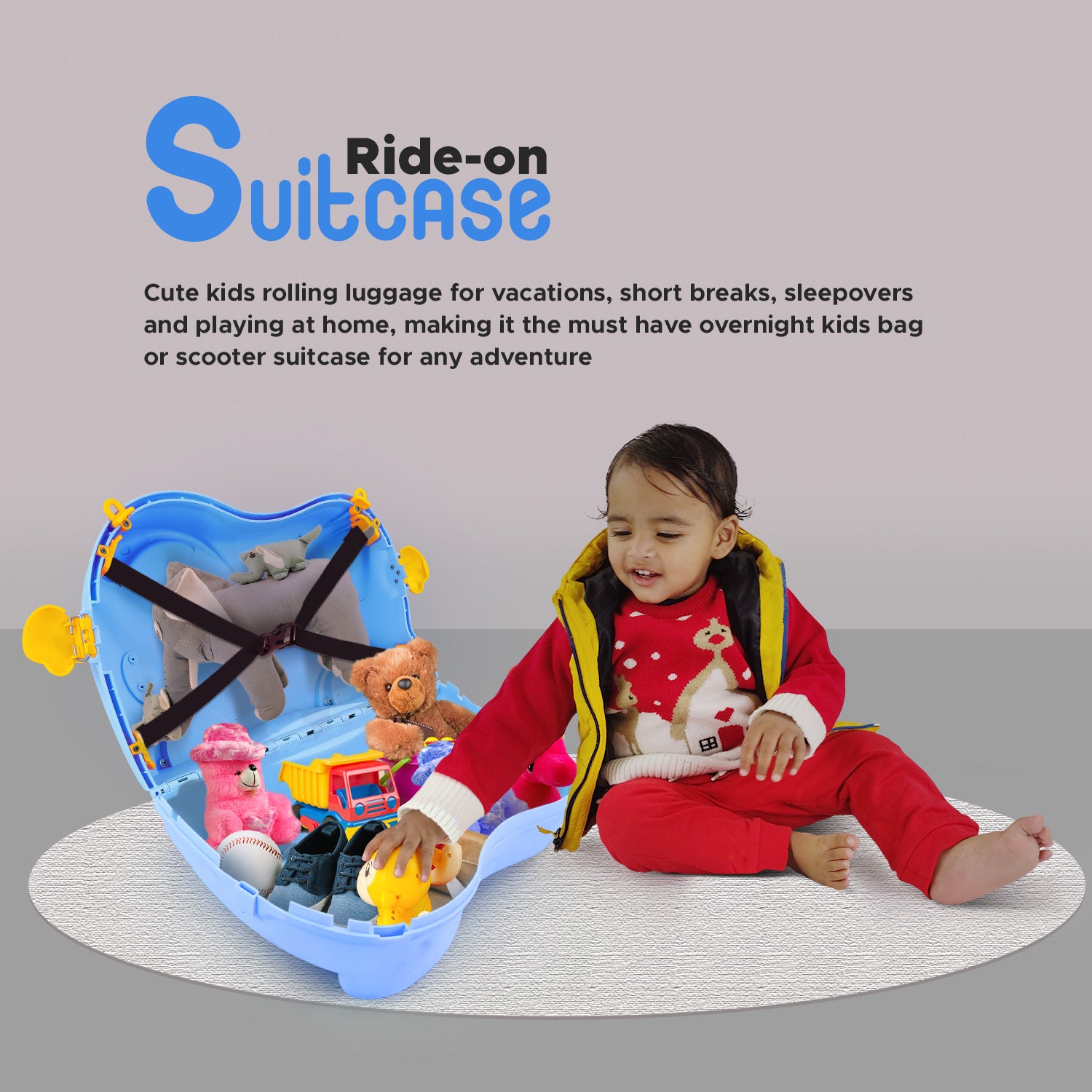 NHR Ride-On with Toy Case for Kids, Baby Ride-On/Portable Travel Case for Toddlers & Babies (Up to 25kg)