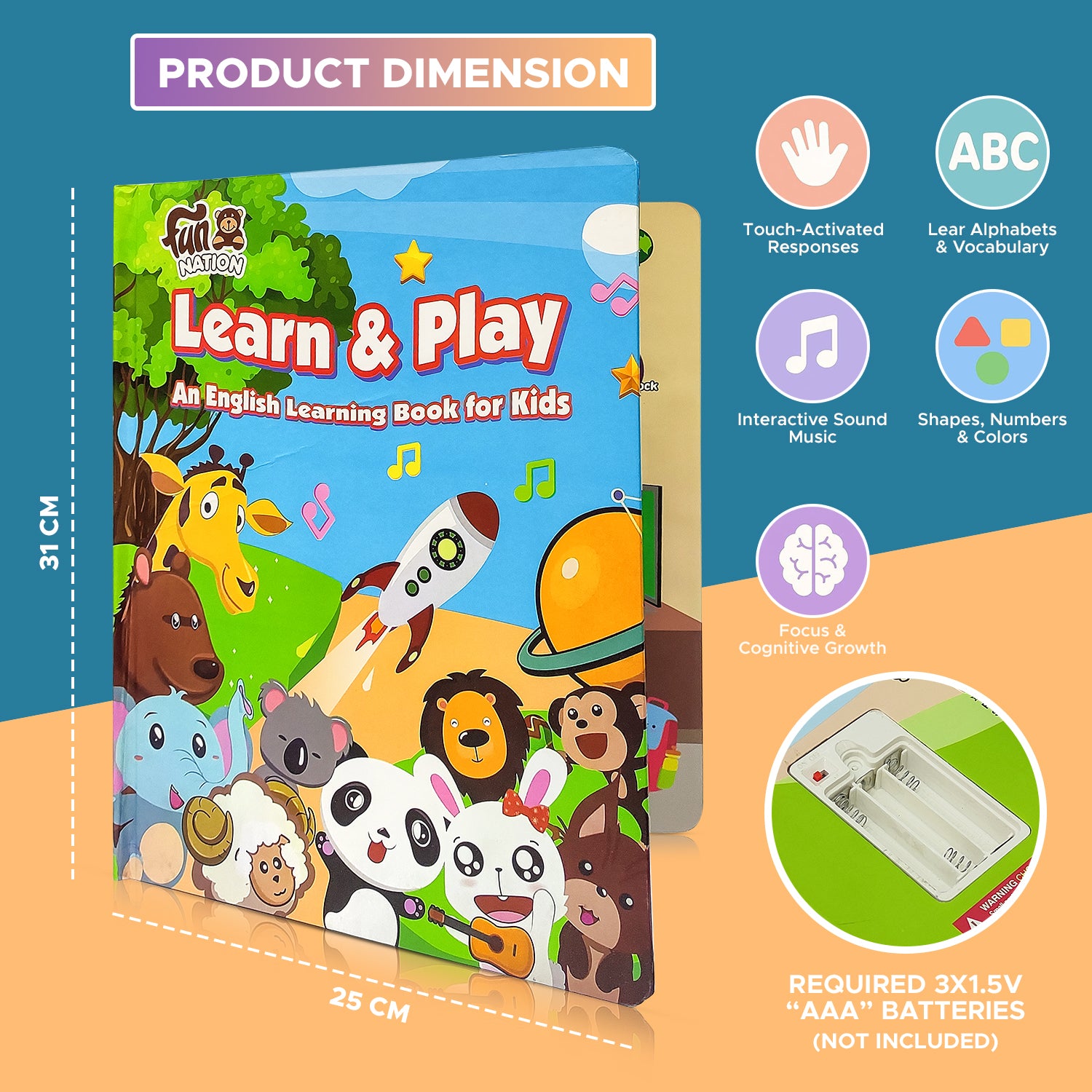 NHR Learn & Play Interactive Musical English Educational Learning Book for 2 Year+  (Multicolor)