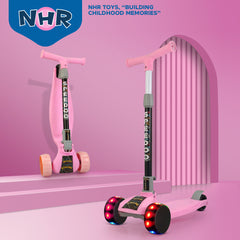 NHR 3 Leval Adjustable Height Smart Kick Scooter With LED Light Up Wheels | Foldable Scooter With Non Slip Deck Plate & Brakes | Kick Scooter For Kids 6+ Year