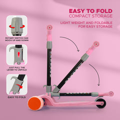 NHR 3 Leval Adjustable Height Smart Kick Scooter With LED Light Up Wheels | Foldable Scooter With Non Slip Deck Plate & Brakes | Kick Scooter For Kids 6+ Year