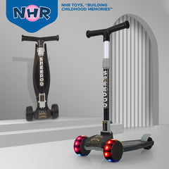 NHR 3 Leval Adjustable Height Smart Kick Scooter With LED Light Up Wheels | Foldable Scooter With Non Slip Deck Plate & Brakes | Kick Scooter For Kids 6+ Year