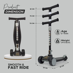 NHR 3 Leval Adjustable Height Smart Kick Scooter With LED Light Up Wheels | Foldable Scooter With Non Slip Deck Plate & Brakes | Kick Scooter For Kids 6+ Year