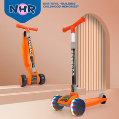 NHR 3 Leval Adjustable Height Smart Kick Scooter With LED Light Up Wheels | Foldable Scooter With Non Slip Deck Plate & Brakes | Kick Scooter For Kids 6+ Year