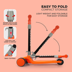 NHR 3 Leval Adjustable Height Smart Kick Scooter With LED Light Up Wheels | Foldable Scooter With Non Slip Deck Plate & Brakes | Kick Scooter For Kids 6+ Year