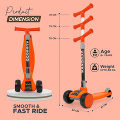 NHR 3 Leval Adjustable Height Smart Kick Scooter With LED Light Up Wheels | Foldable Scooter With Non Slip Deck Plate & Brakes | Kick Scooter For Kids 6+ Year