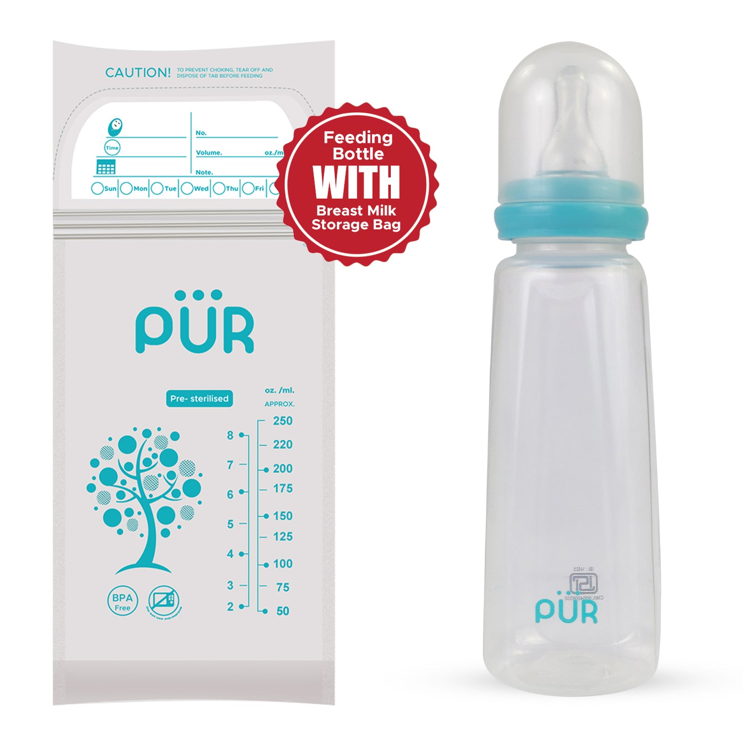 PUR 9027 Eco Feeding Bottle: BPA-Free, Ergonomic Design (Choose Any Color)