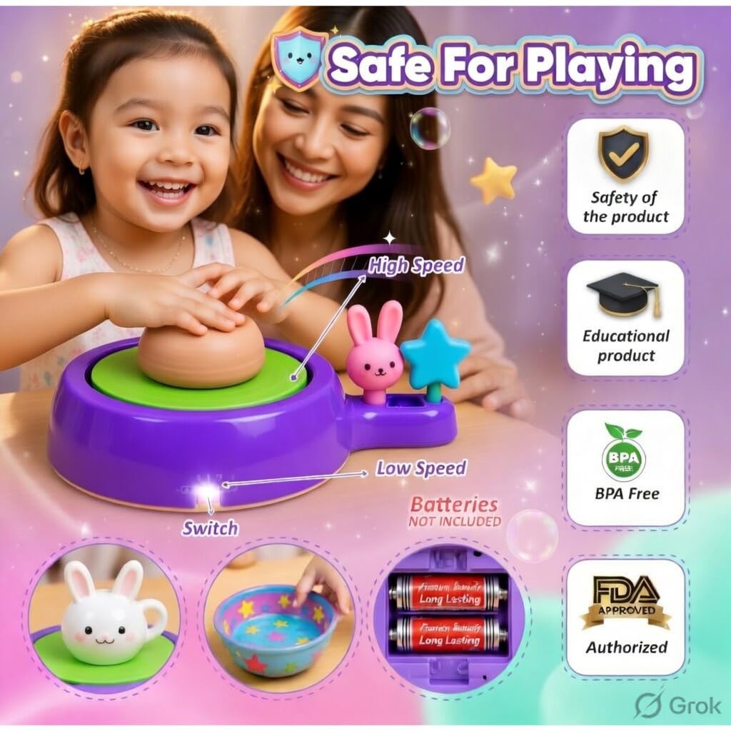 FUN NATION Pottery Making Kit for Kids | Battery Operated Pottery Wheel with Clay, Tools, Paints & Brushes | DIY Art & Craft Kit | Creative Gift for Boys & Girls