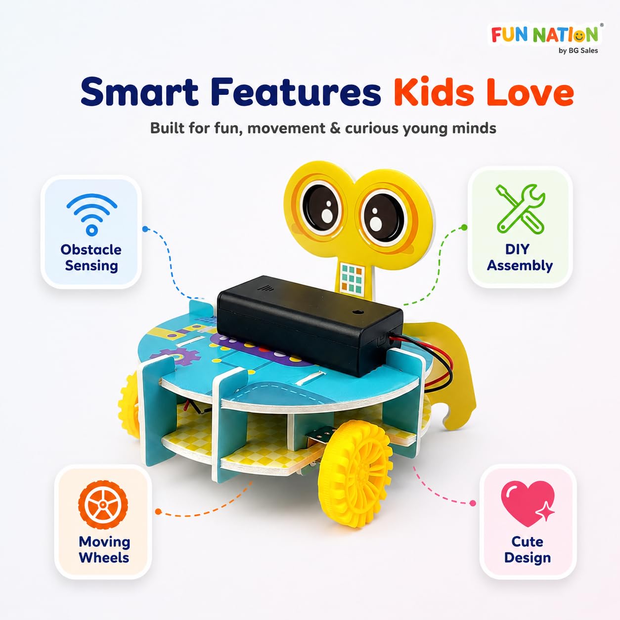 FUN NATION STEM Obstacle Avoidance Vehicle Toy Kit for Kids, DIY Electric Robot Car Science Project Robotics Kit for Beginners Coding Learning Toy Birthday Gift for Boys 8+ Years