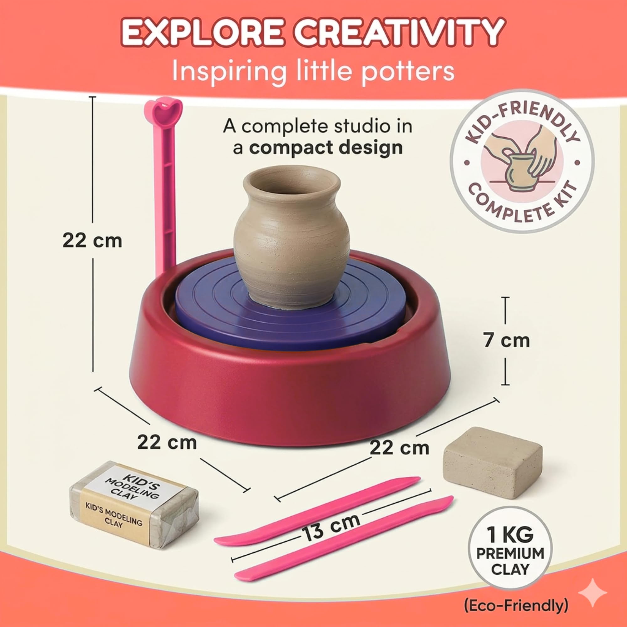 FUN NATION Pottery Making Kit for Kids | Battery Operated Pottery Wheel with Clay, Tools, Paints & Brushes | DIY Art & Craft Kit | Creative Gift for Boys & Girls