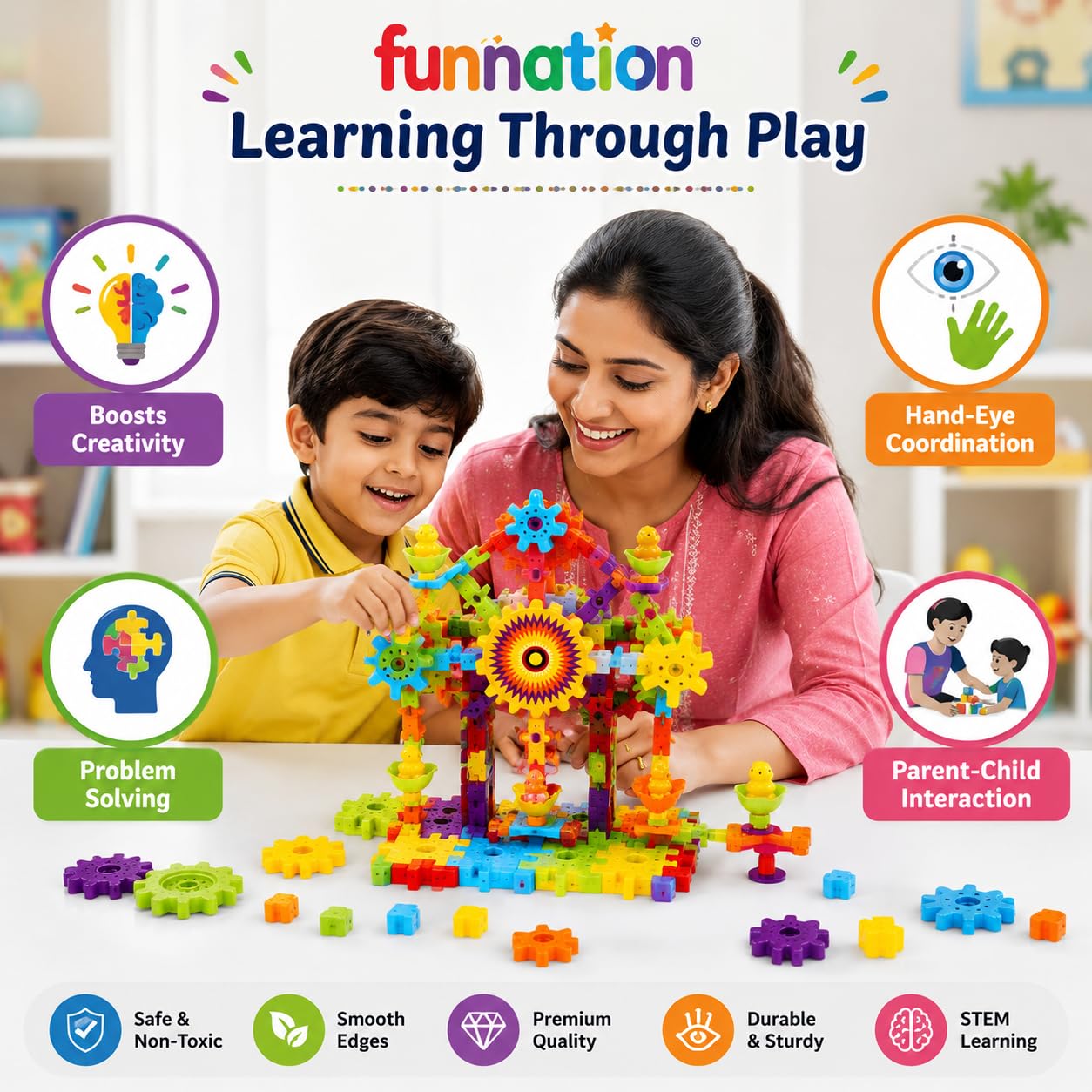 FUN NATION Miracle Bricks Building Blocks for Kids (2-5 Years Boys & Girls) | 101 Pieces Creative Construction Toy | Educational Learning Toy for 3, 4, 5 Year Old Kids