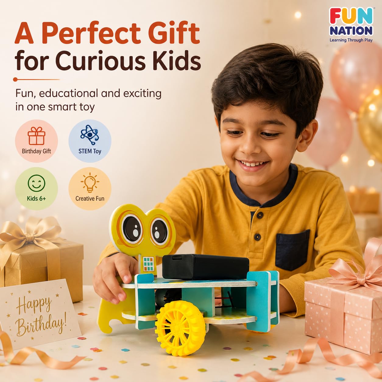 FUN NATION STEM Obstacle Avoidance Vehicle Toy Kit for Kids, DIY Electric Robot Car Science Project Robotics Kit for Beginners Coding Learning Toy Birthday Gift for Boys 8+ Years