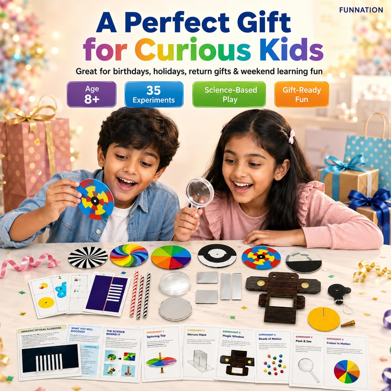 FUN NATION Illusion Science Kit for Kids (8+ Years) | Light & Color Experiment STEM Learning Toy | Toys for Boys 7-14 Years | Science Kit | Birthday Gift for Kids (Boys & Girls)