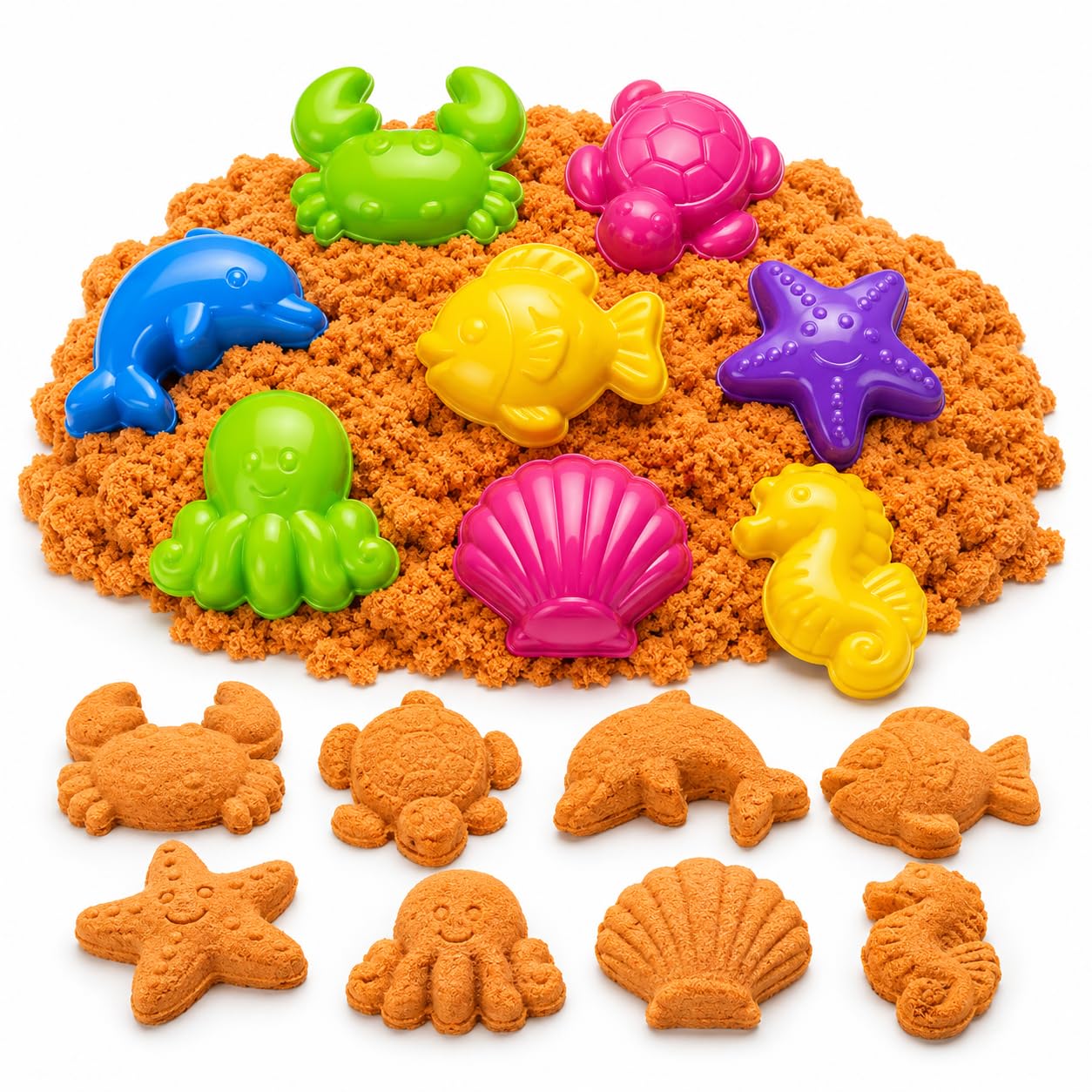 FUNNATION Sea Creatures Sand Art Kit for Kids, Soft Play Sand with 8 Colourful Sea Animal Moulds, Creative Sensory Activity Toy, Beach Fun at Home, Birthday Gift for Boys & Girls Age 5+