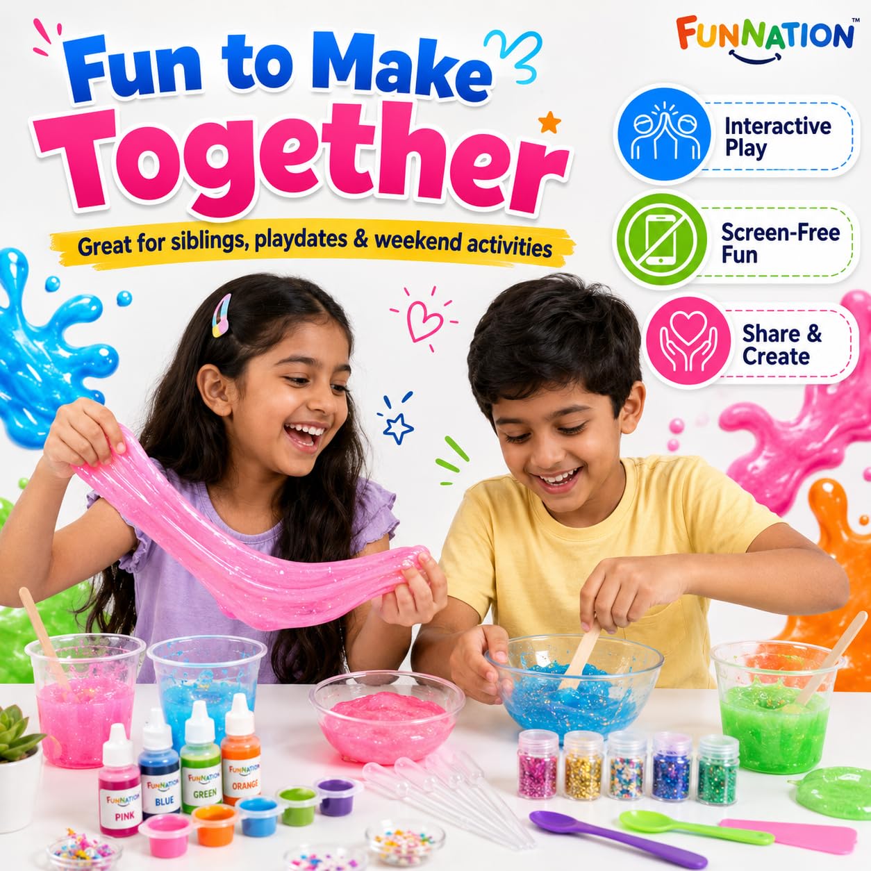 FUN NATION Slime Making Kit | Slime for Kids 3 to 10 Years | DIY & Science Experiment Kit | 20+ Glitter, Fluffy & Colorful Slimes | STEM Educational Craft Activity | Birthday Gift for Boys & Girls