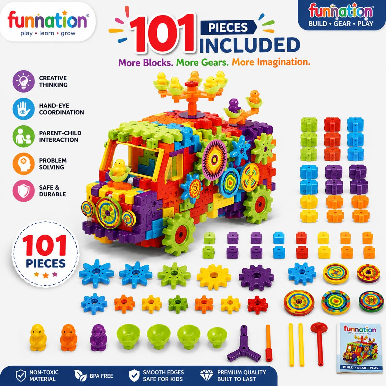 FUN NATION Miracle Bricks Building Blocks for Kids (2-5 Years Boys & Girls) | 101 Pieces Creative Construction Toy | Educational Learning Toy for 3, 4, 5 Year Old Kids