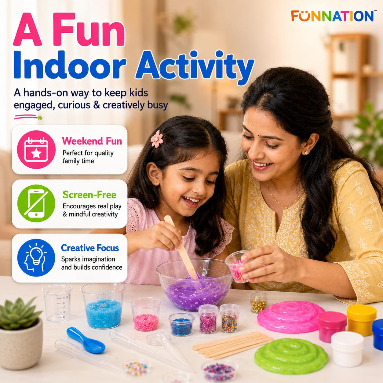 FUN NATION Slime Making Kit | Slime for Kids 3 to 10 Years | DIY & Science Experiment Kit | 20+ Glitter, Fluffy & Colorful Slimes | STEM Educational Craft Activity | Birthday Gift for Boys & Girls