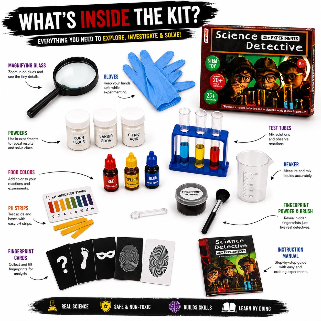 Fun Nation Science Detective Kit 25+ Experiments | STEM Science Experiment Kit for Kids Ages 8-12 | Educational Chemistry & Forensic Lab Toy | Birthday Gift & Return Gift
